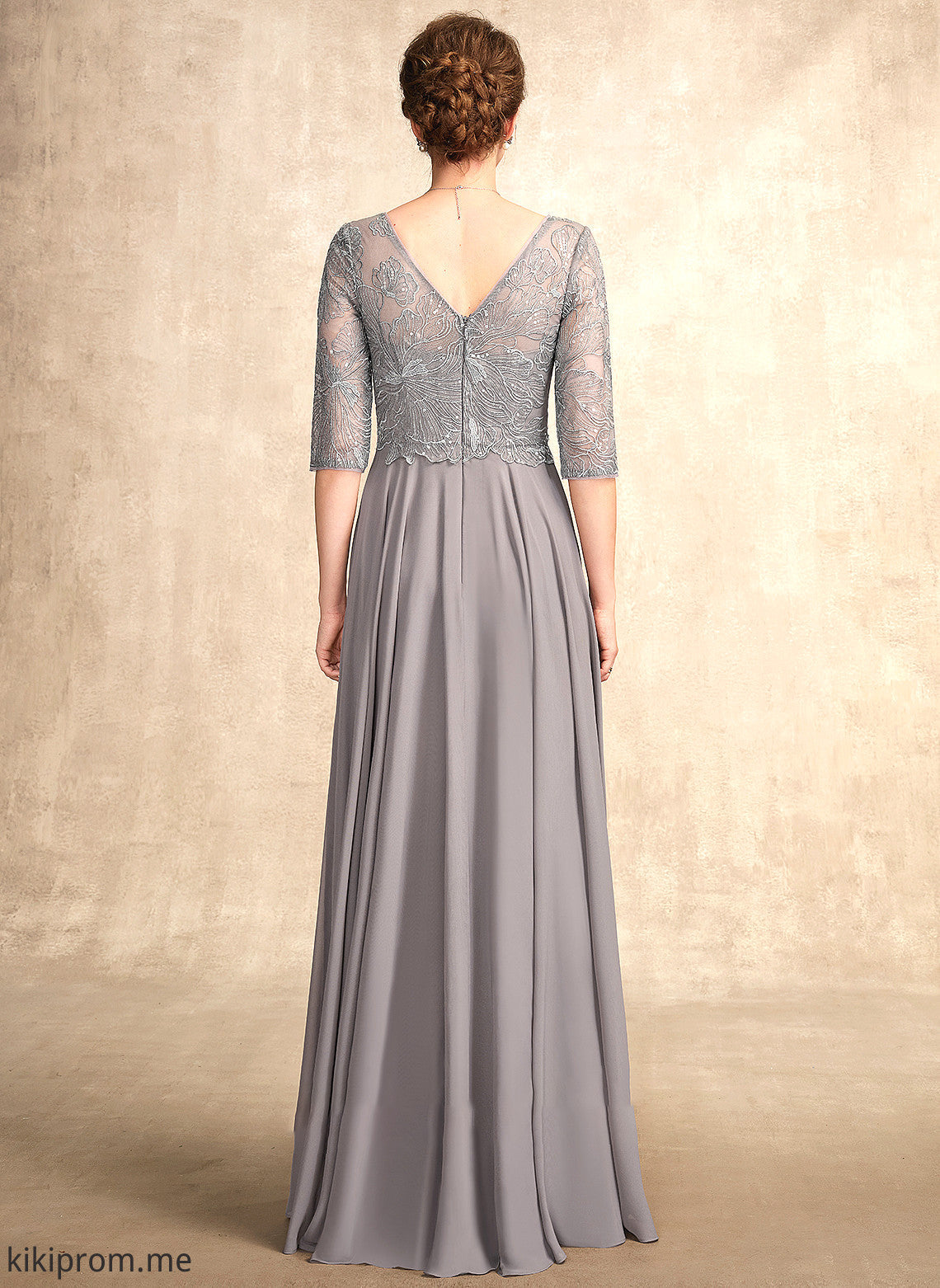 A-Line Dress of Mother of the Bride Dresses the Anabella With V-neck Lace Bride Mother Sequins Chiffon Floor-Length