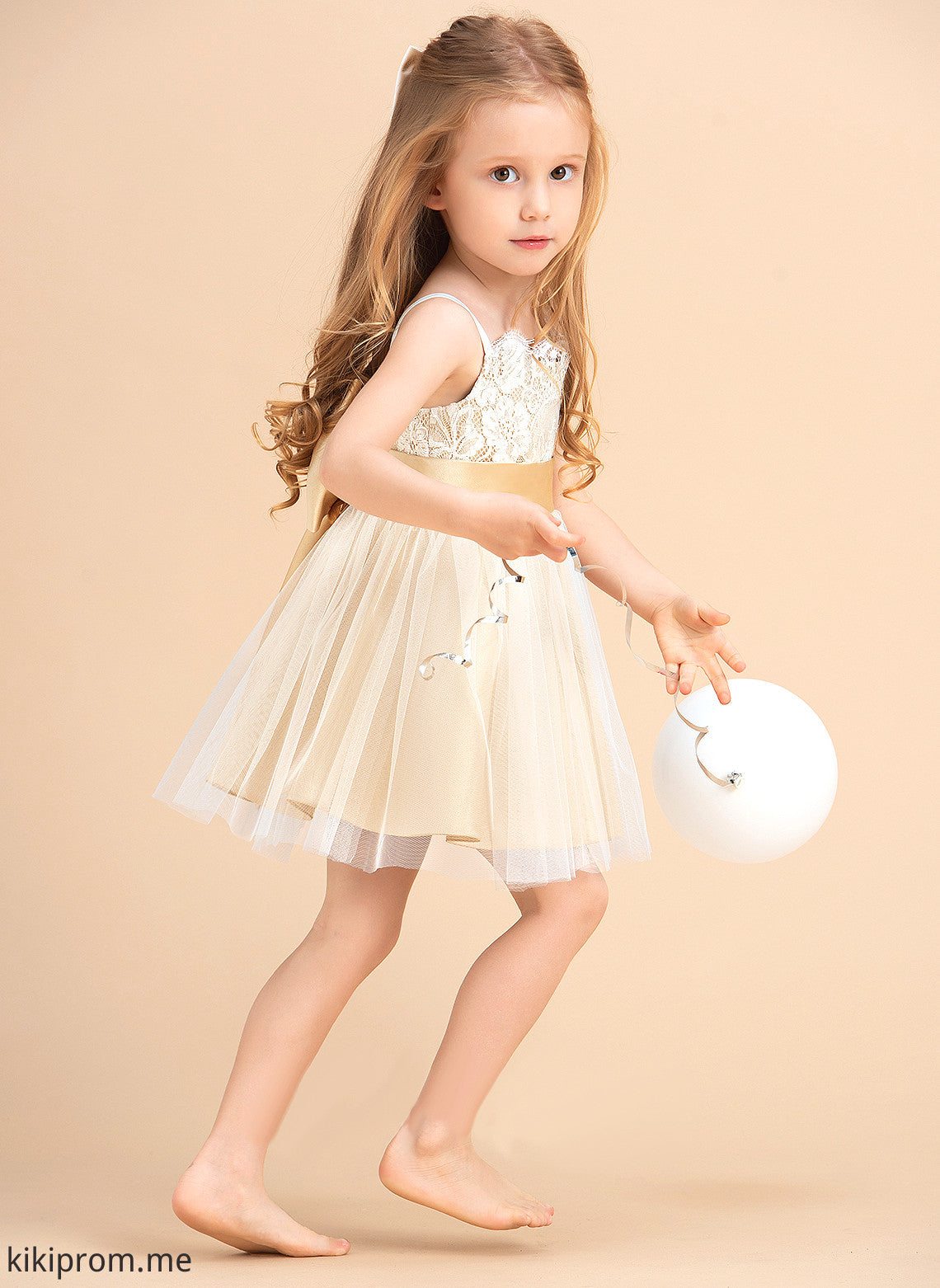 A-Line/Princess Sleeveless Sash/Bow(s) (Undetachable Knee-length sash) Straps Tulle/Lace - Dress Yaretzi Flower Girl Dresses With Flower Girl