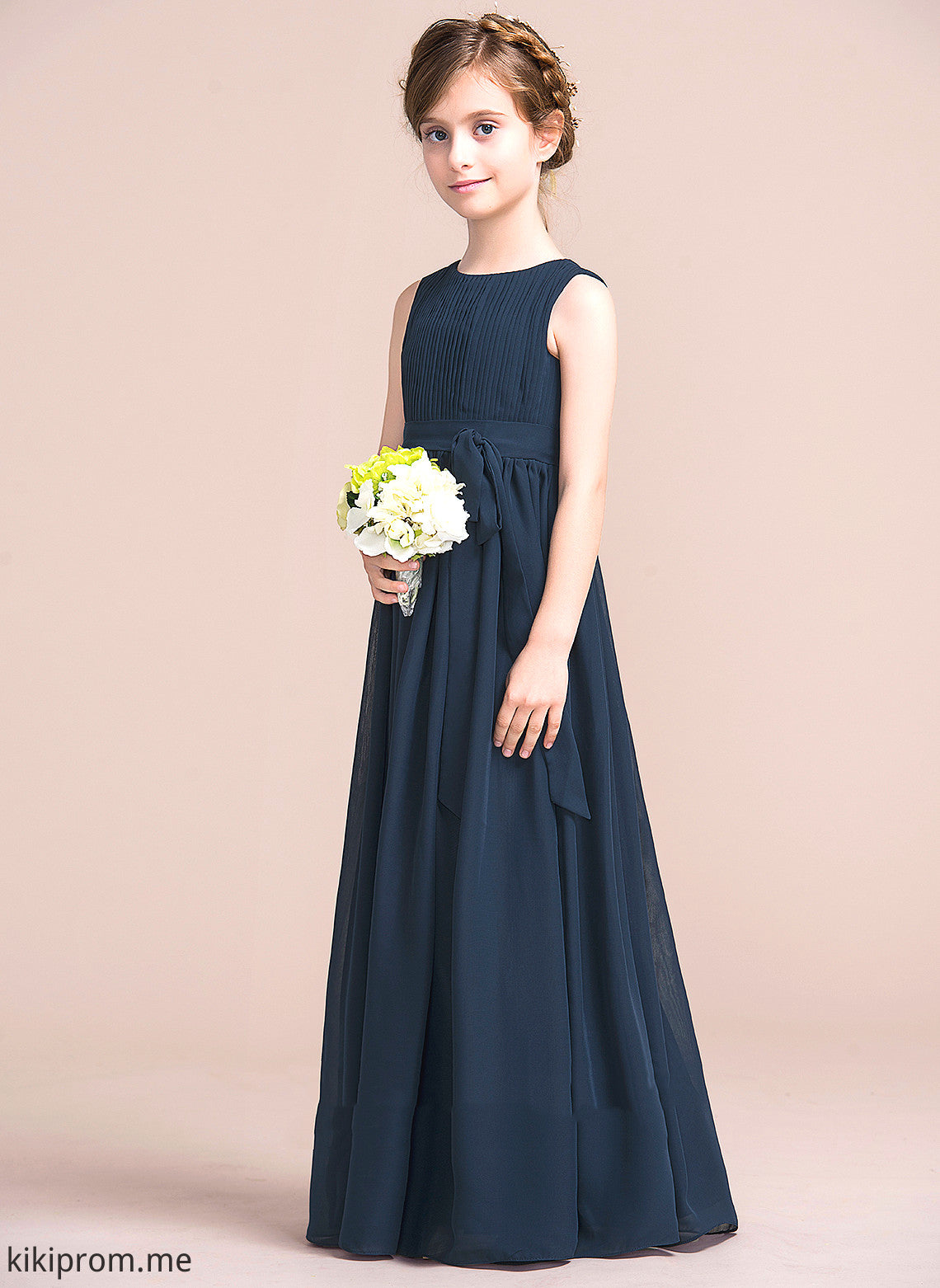 Empire Flower Girl Dresses Bow(s) Thirza Scoop Flower Dress - Floor-length Sleeveless Chiffon With Neck Girl