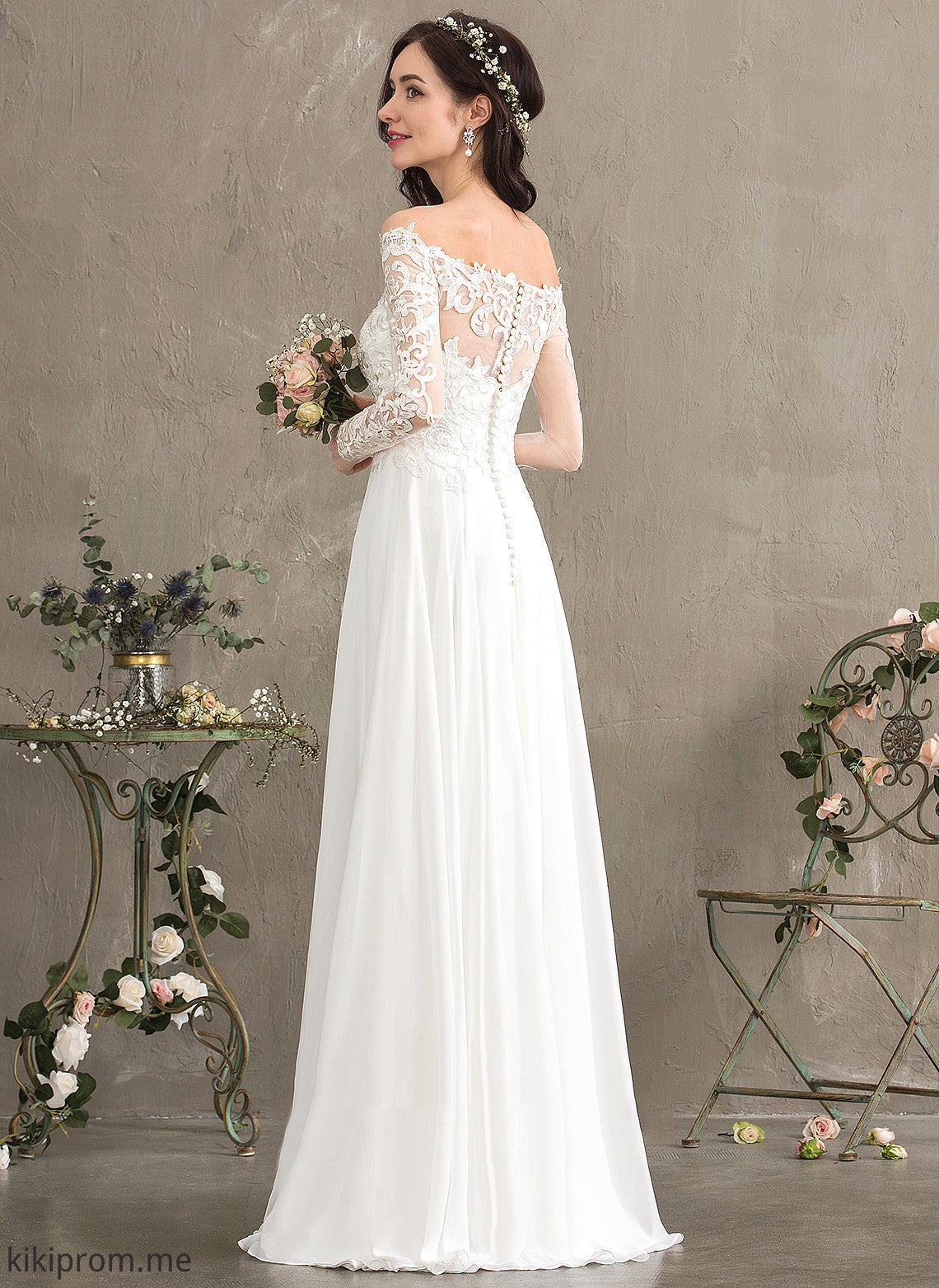 Chiffon Lace A-Line Wedding Hedwig With Wedding Dresses Dress Off-the-Shoulder Lace Floor-Length