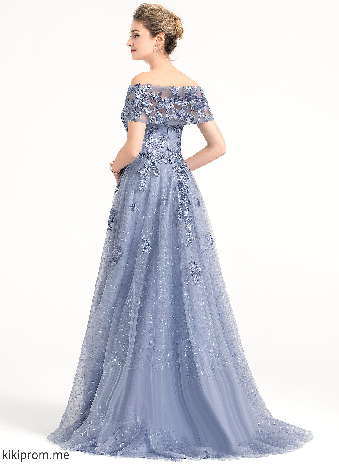 With Off-the-Shoulder Sweep Nancy Lace Train Tulle Sequins Ball-Gown/Princess Prom Dresses