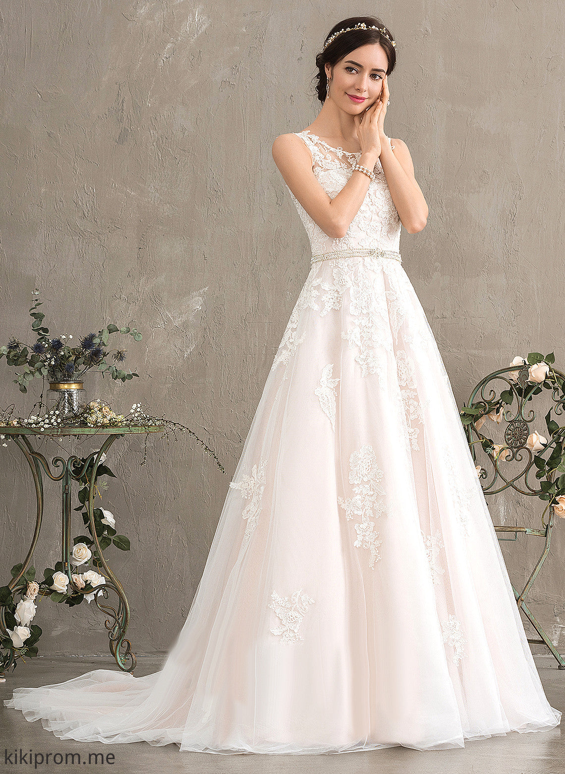 Kirsten With Wedding Dresses Train Lace Ball-Gown/Princess Wedding Sequins Neck Court Beading Dress Scoop Tulle