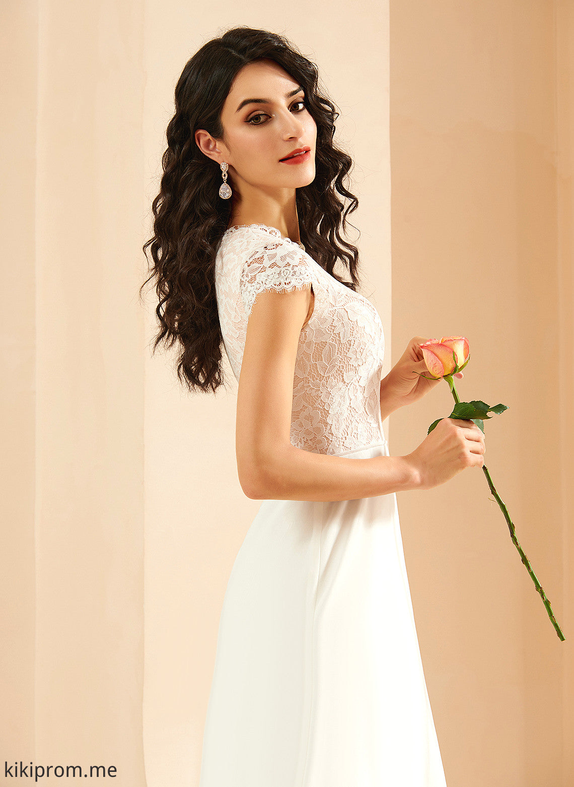 With June Chiffon Wedding Dresses Scoop Neck Lace Dress Wedding Floor-Length A-Line