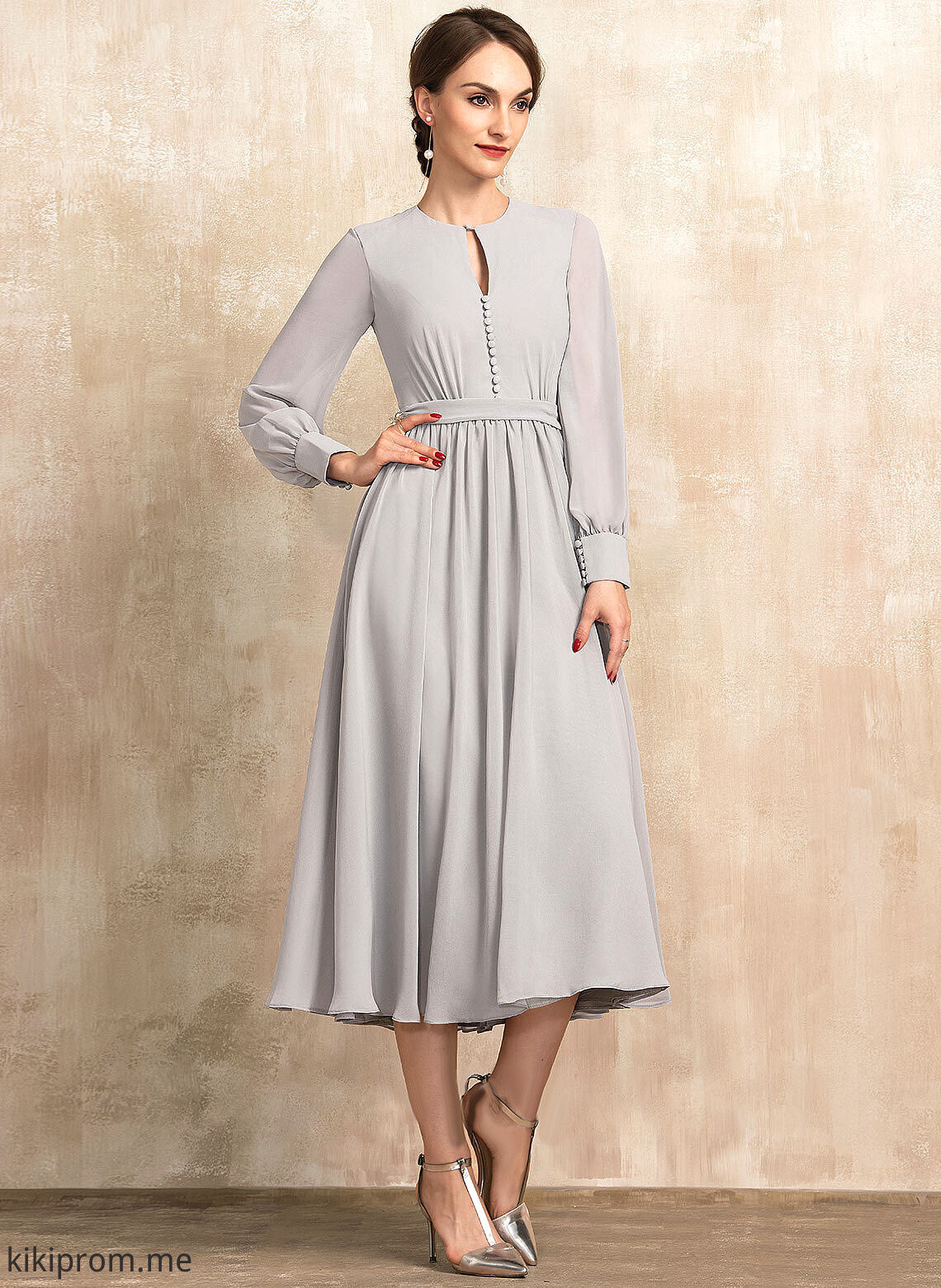 Dress of Tea-Length Neck A-Line Mother of the Bride Dresses Bow(s) Chiffon With Bride Mother the Kristin Scoop