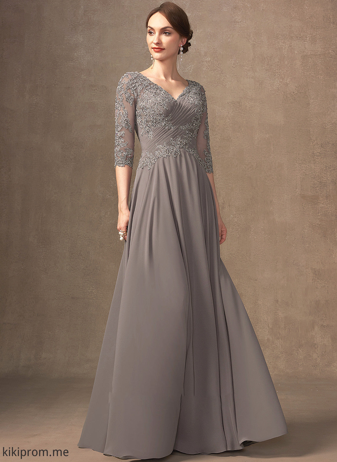 V-neck the A-Line Mother Lace Floor-Length of Beading Chiffon Dress With Kathy Bride Mother of the Bride Dresses Sequins