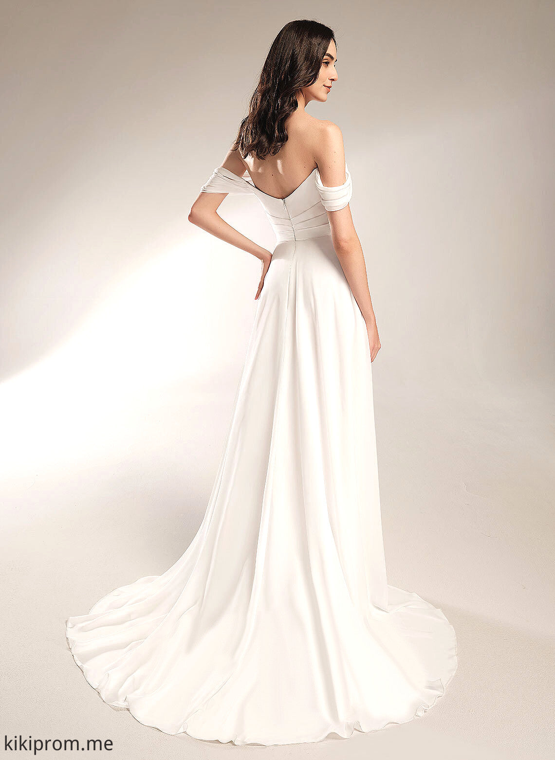 With Chiffon A-Line Court Wedding Off-the-Shoulder Louise Train Wedding Dresses Dress Pleated