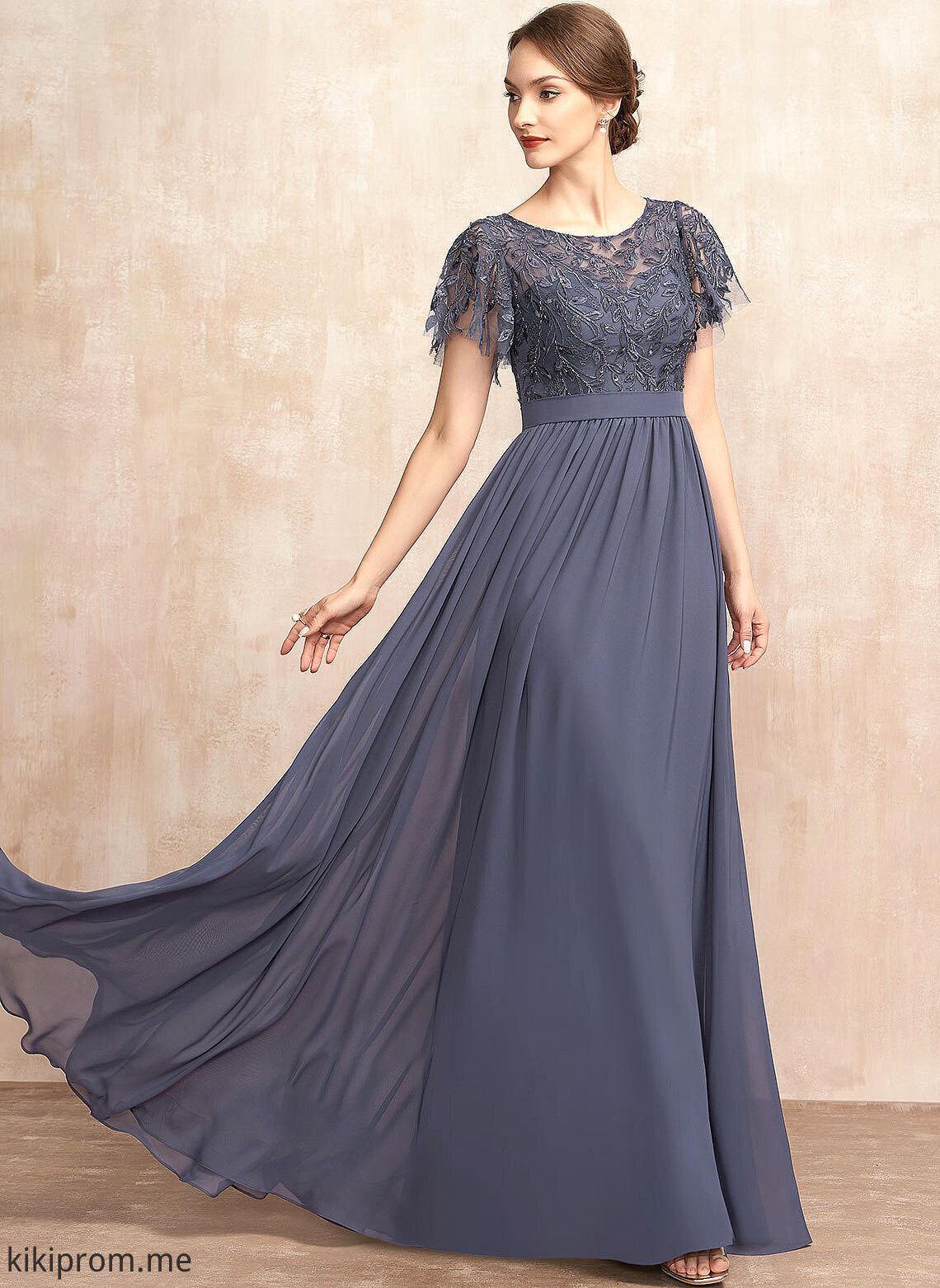 With Lace Mother Dress Chiffon Neck A-Line Mother of the Bride Dresses the Bride Sequins Scoop Lilian Floor-Length of