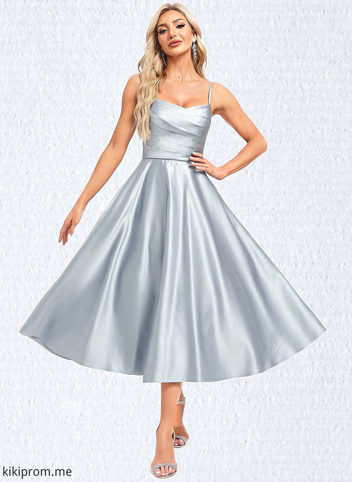 Zoie A-line V-Neck Tea-Length Satin Homecoming Dress HFP0025694