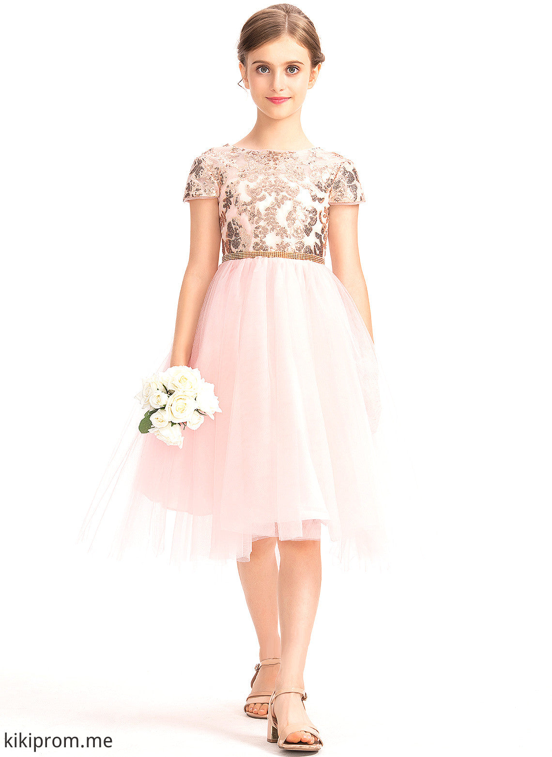 With Tulle Junior Bridesmaid Dresses Asymmetrical Neck Scoop Sequins Glenda A-Line