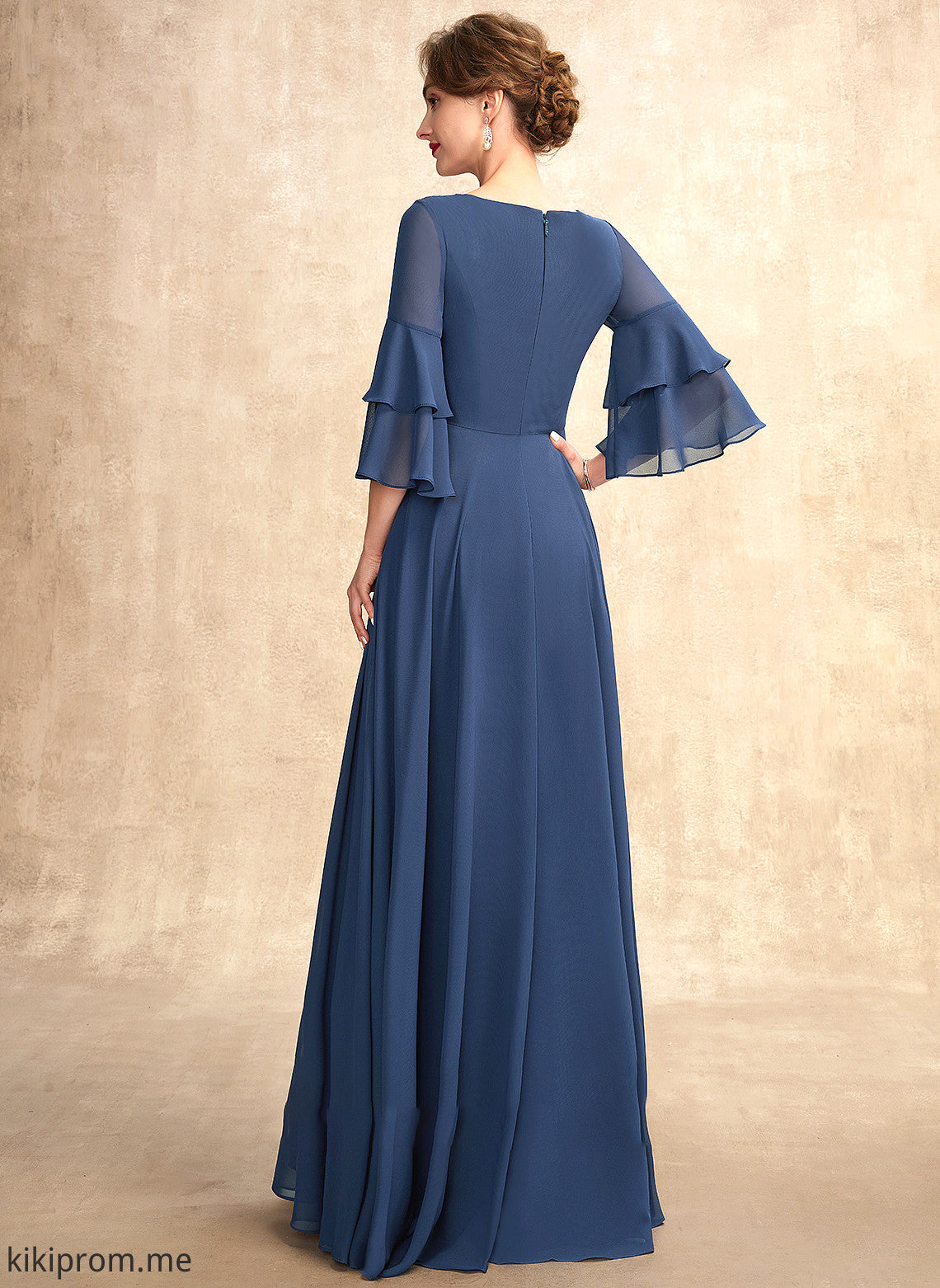 Adelyn Ruffles Mother of the Bride Dresses Mother Floor-Length Dress Chiffon the Cascading With V-neck of A-Line Bride