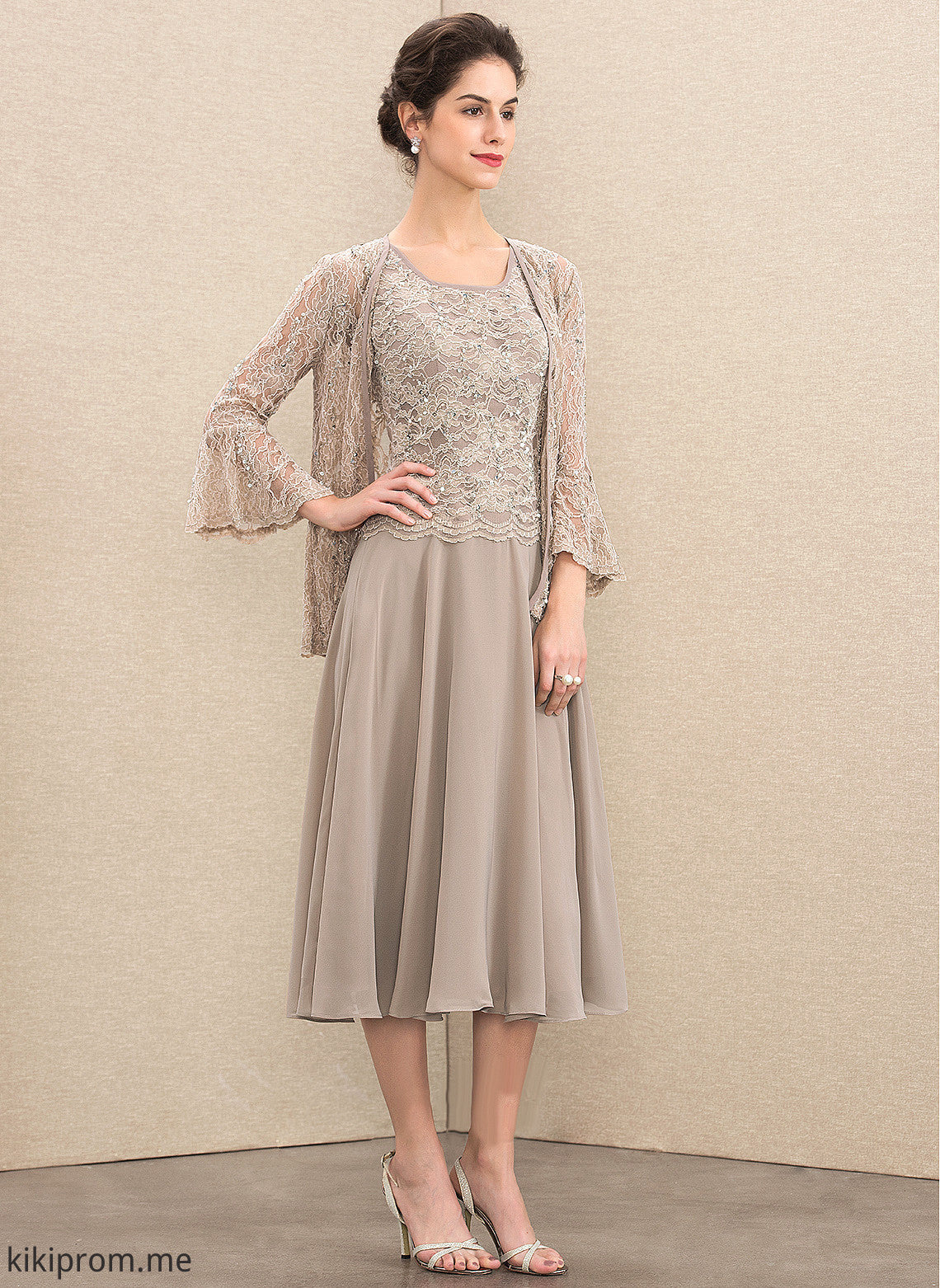 Bride the Lace Chiffon Mother of the Bride Dresses Dulce Mother of With Neck Tea-Length Scoop A-Line Dress Sequins