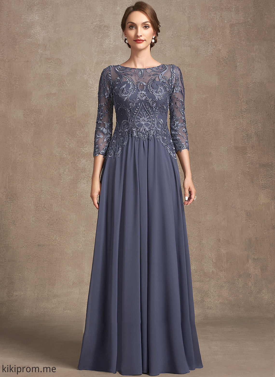 Neck Dress A-Line of Mother the Chiffon Kenna Lace Mother of the Bride Dresses Bride Scoop Floor-Length