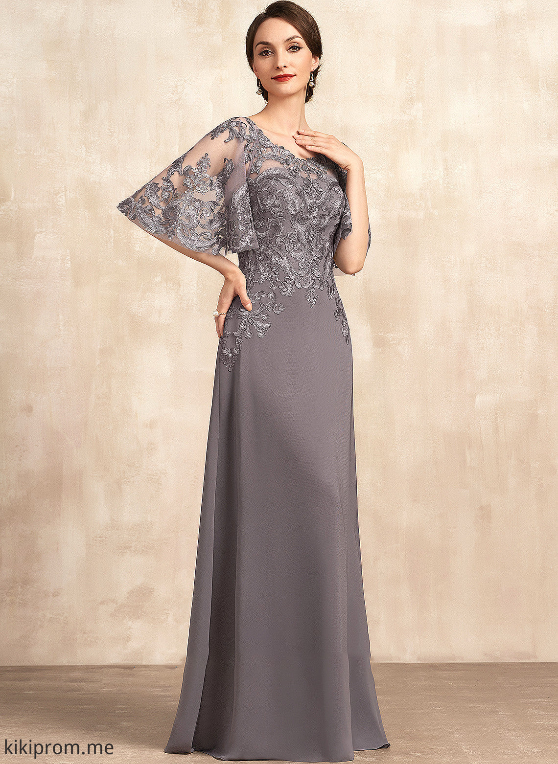 Lace Scoop Dress Neck Sequins the Floor-Length Mother of the Bride Dresses Mother Chiffon Bride Arabella With A-Line of