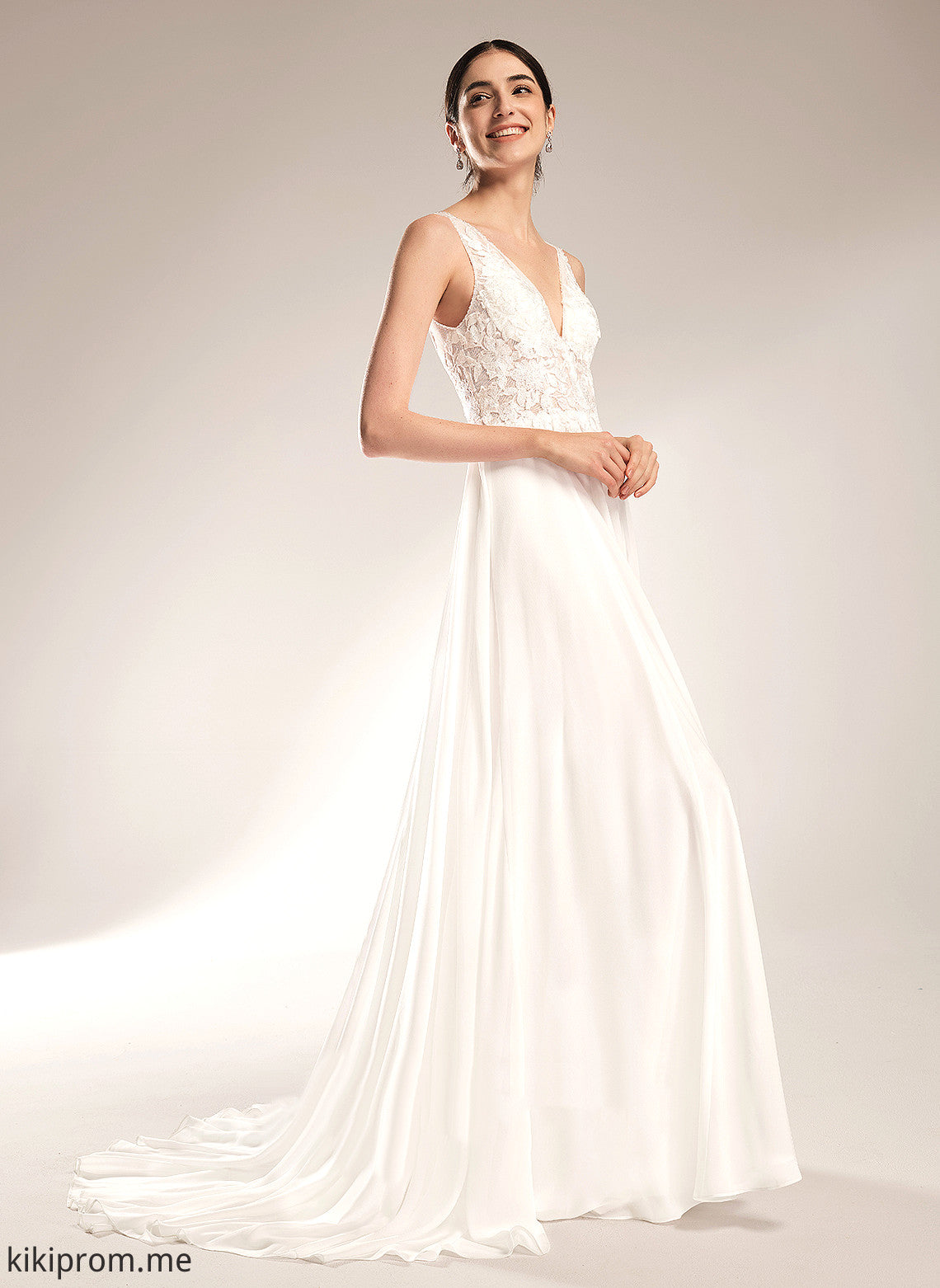 With Beading Chiffon Dress Lace V-neck Train Sequins A-Line Court Mira Wedding Dresses Wedding