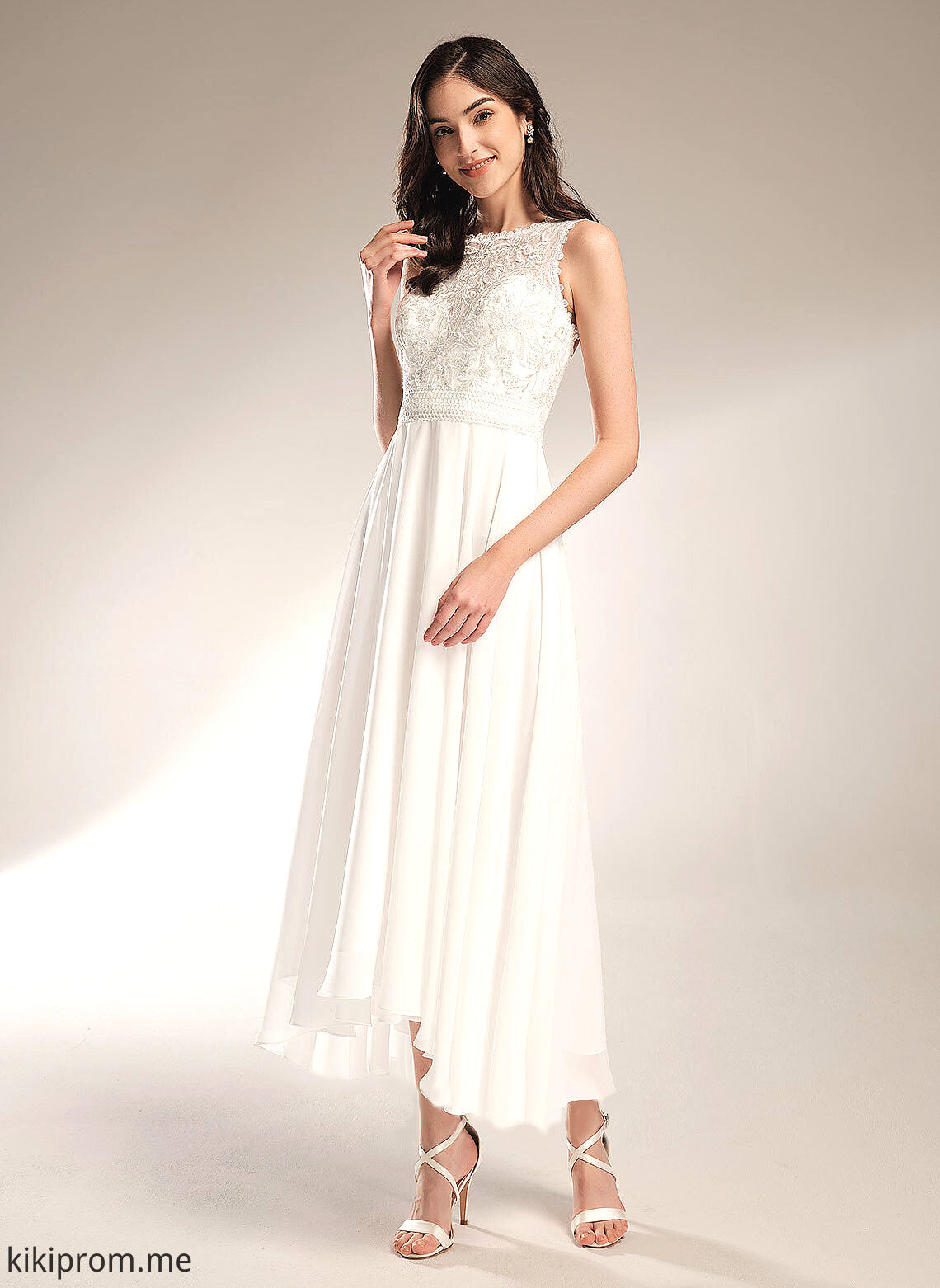 Asymmetrical Wedding Wedding Dresses Scoop Courtney A-Line Chiffon Lace Dress