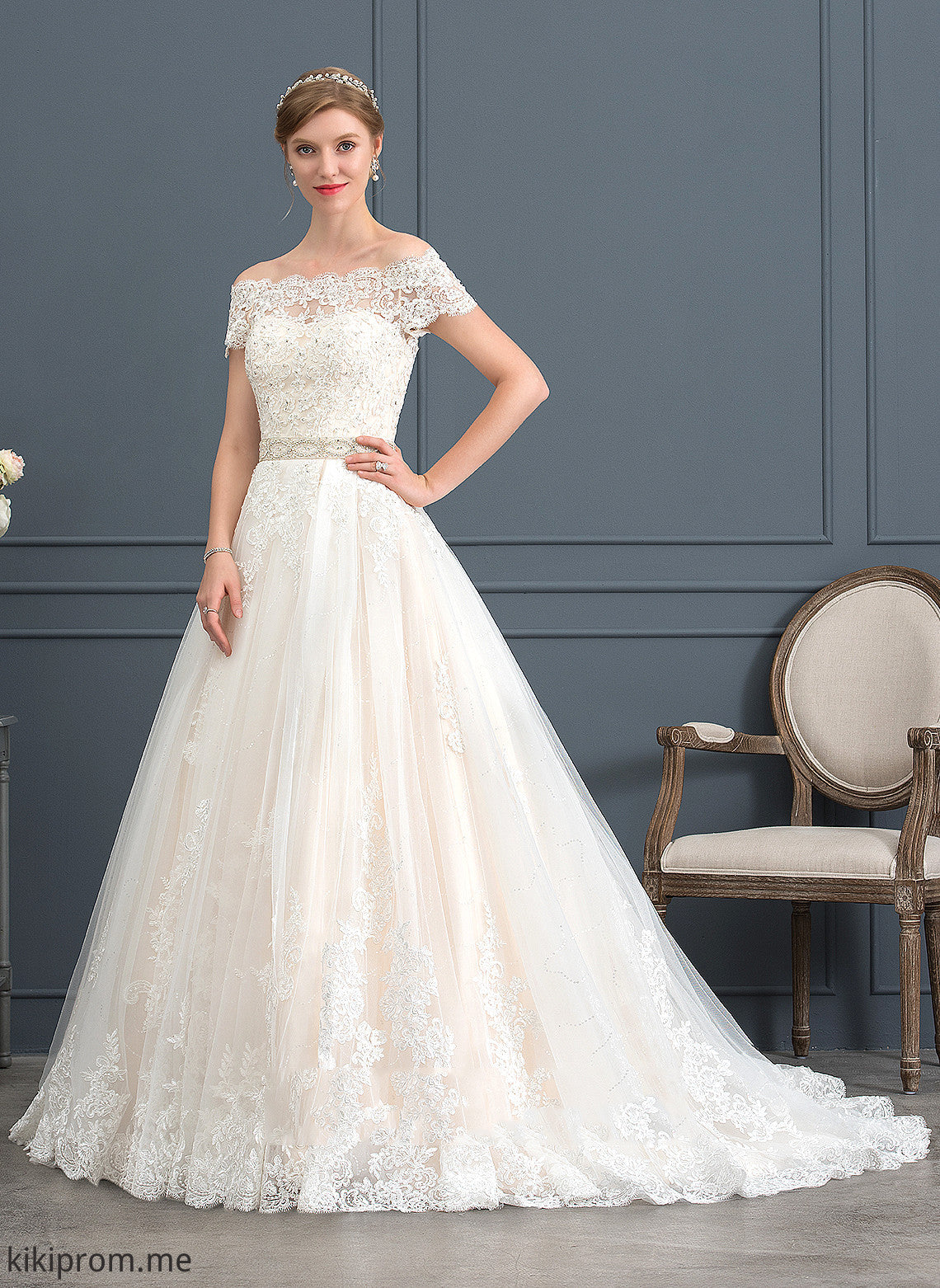 Wedding Train Wedding Dresses Court Shayna Lace Ball-Gown/Princess Tulle With Dress Sequins Beading Off-the-Shoulder