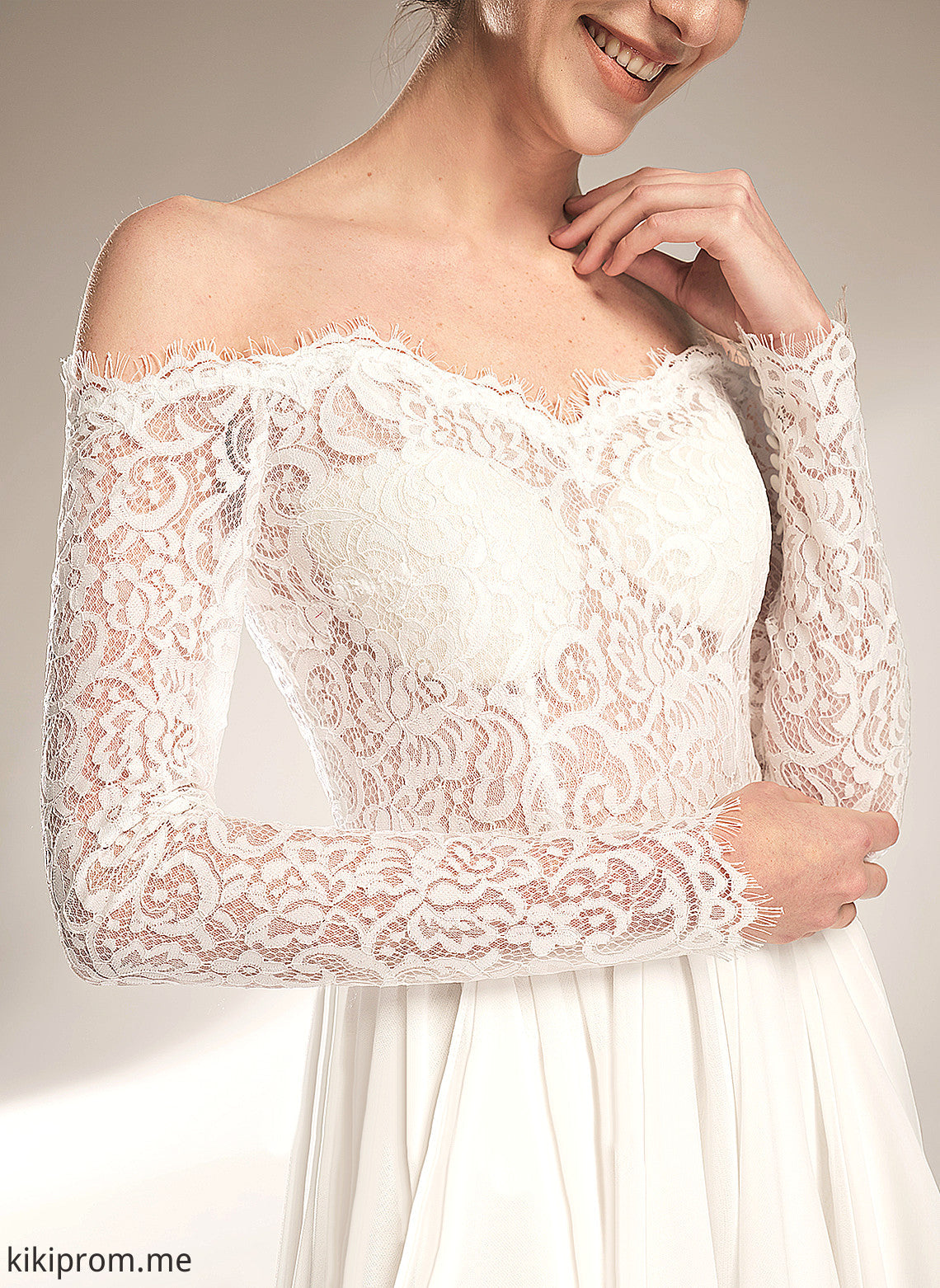 A-Line Court Wedding Dresses Train Chiffon Wedding With Lace Off-the-Shoulder Aaliyah Ruffle Dress