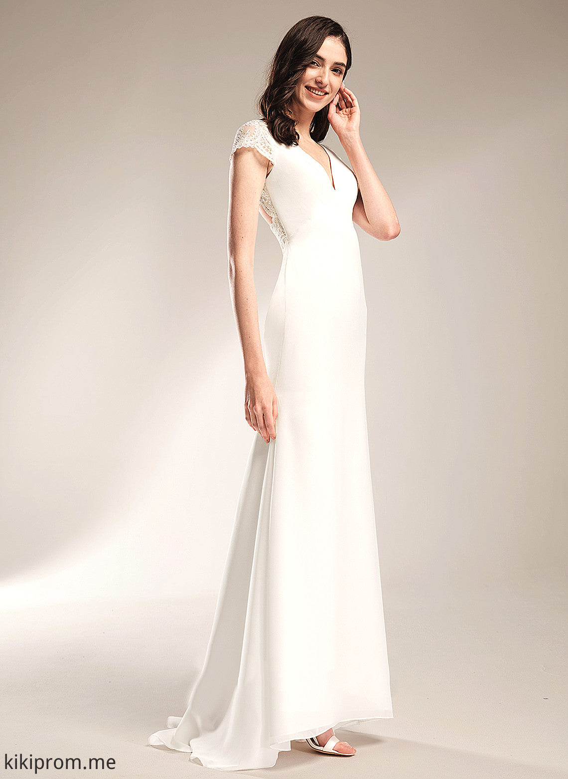 Lace With Sweep Chiffon Wedding Dresses Train Dress V-neck Harmony Sheath/Column Wedding