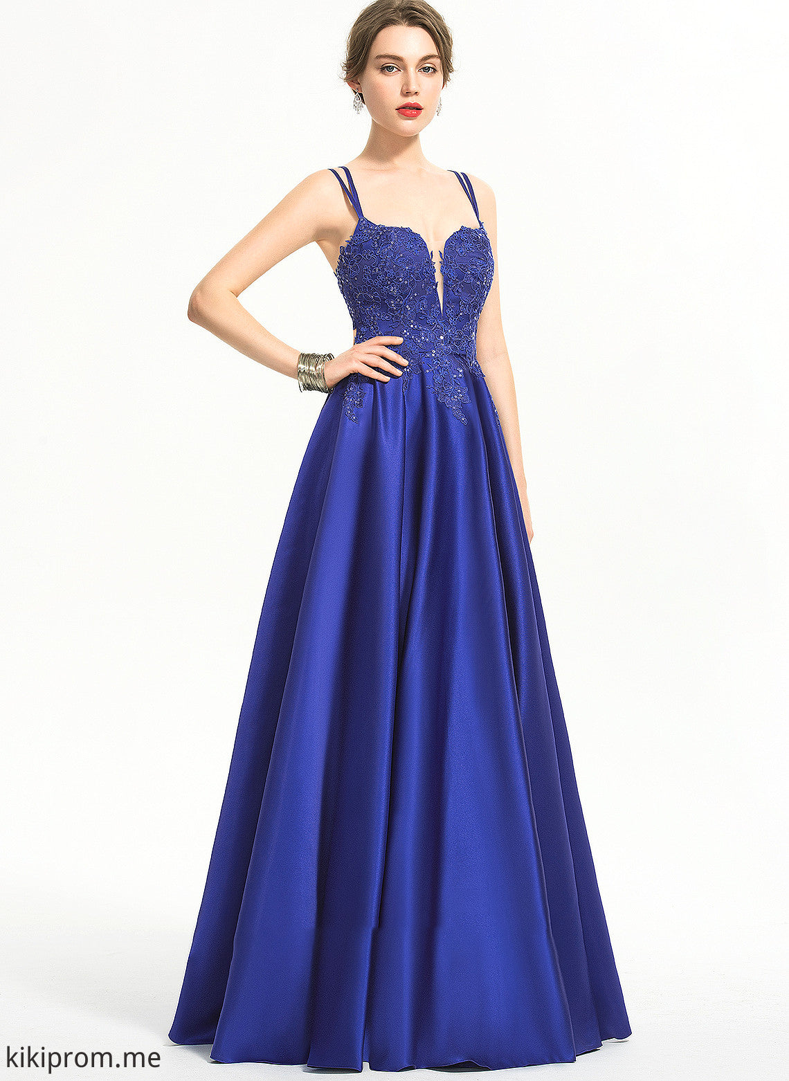 With Floor-Length Satin V-neck Giuliana Prom Dresses Split Front Ball-Gown/Princess Sequins