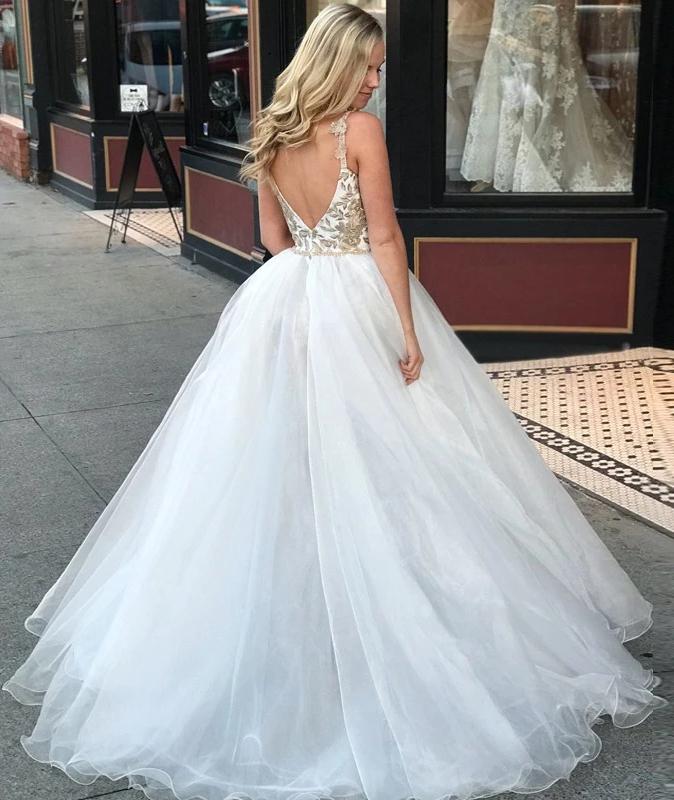 Sheath Spaghetti Straps White Detachable Train Prom Dress with Appliques, Quinceanera Dresses STF15373