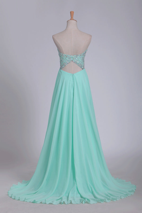 2024 A Line Chiffon Sweetheart Open Back Beaded Bodice Prom P66HRKA4