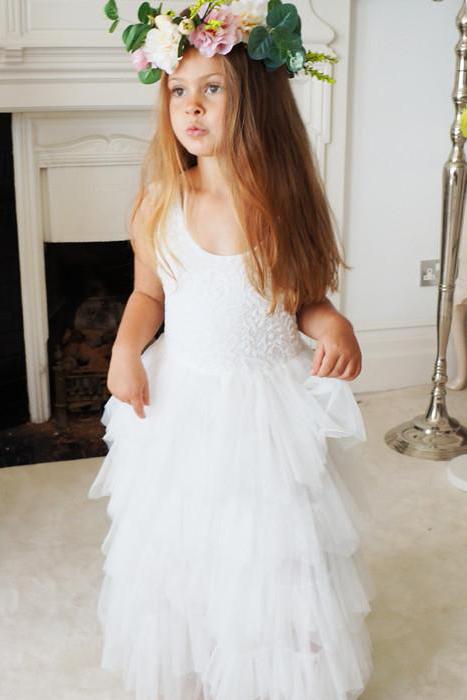 A Line Round Neck Tulle White Straps Flower Girl Dresses with Lace, Baby Dresses STF15021