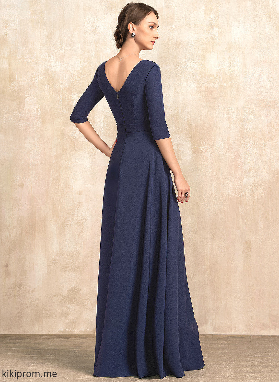 Crepe Bride Dress of With Hadley the Mother of the Bride Dresses Bow(s) Floor-Length Stretch Mother A-Line V-neck