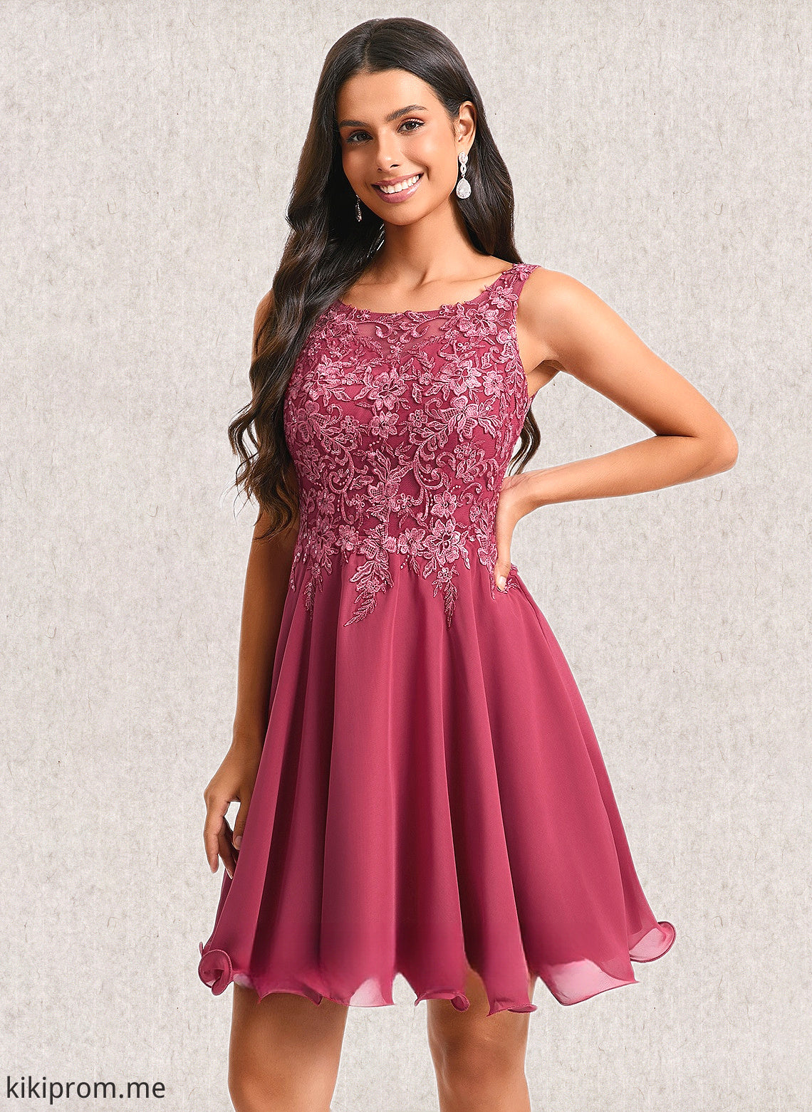 Cornelia A-line Scoop Short Chiffon Homecoming Dress With Sequins Appliques Lace HFP0025681