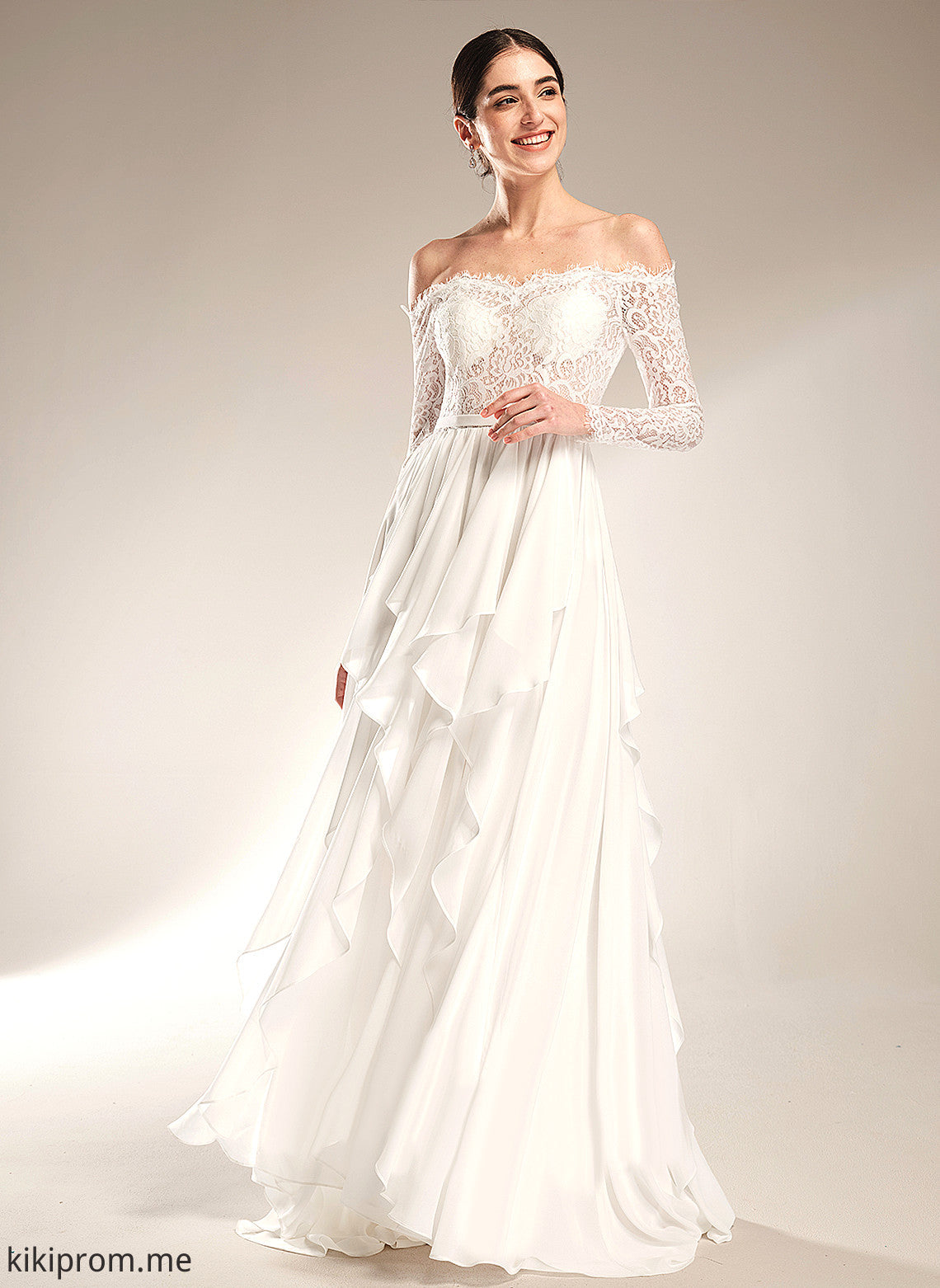 A-Line Court Wedding Dresses Train Chiffon Wedding With Lace Off-the-Shoulder Aaliyah Ruffle Dress