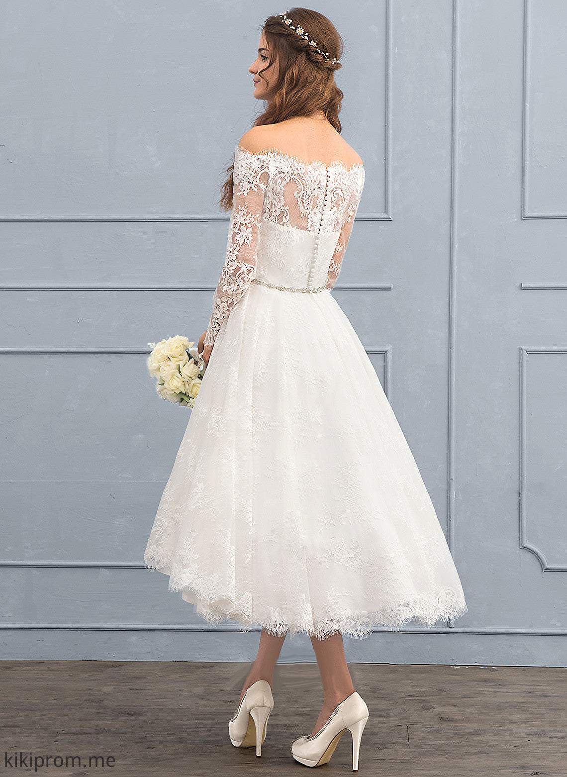 Lailah Off-the-Shoulder Asymmetrical Wedding Dresses Beading A-Line With Dress Lace Wedding