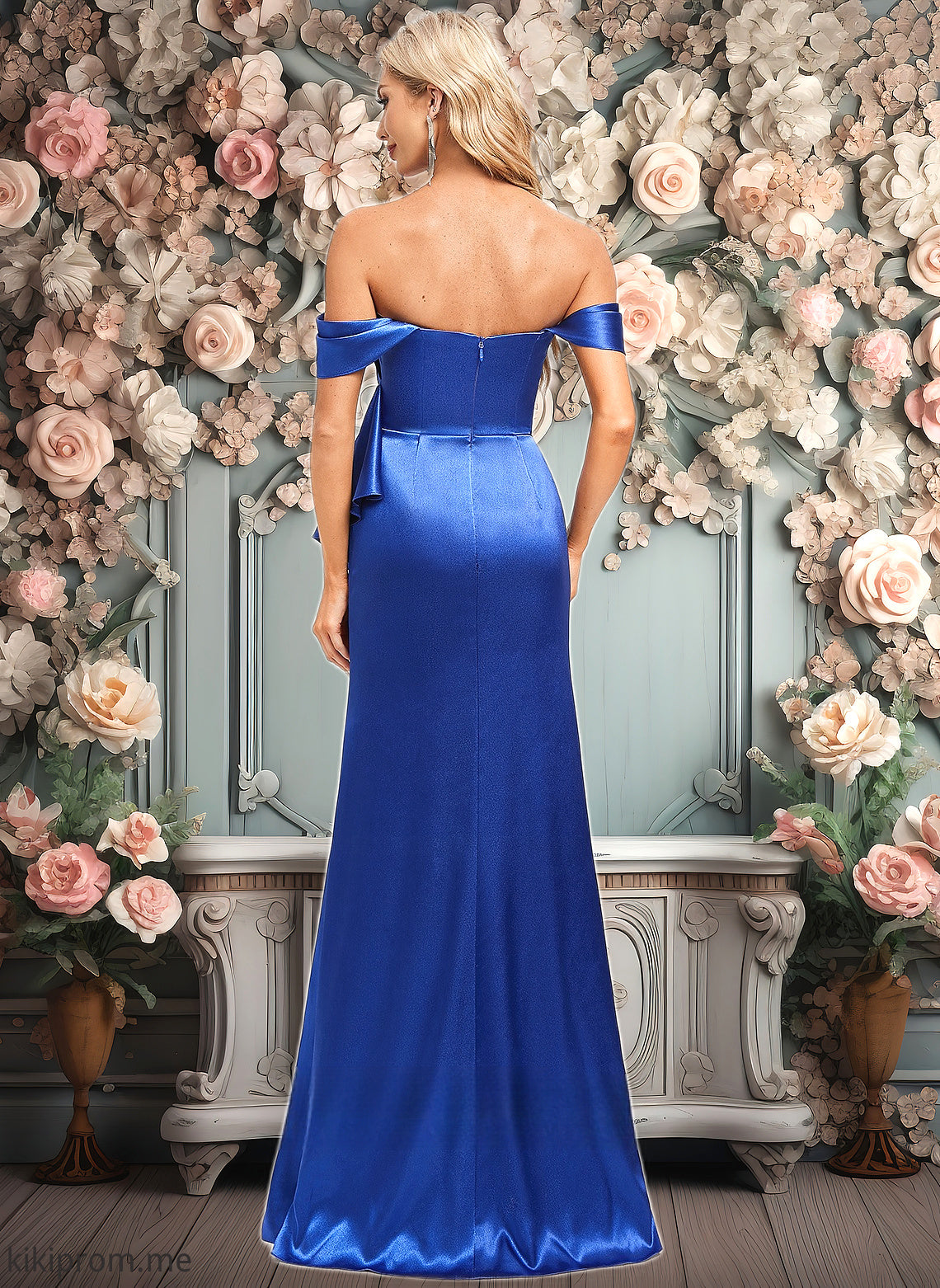 Kaiya Trumpet/Mermaid Off the Shoulder Floor-Length Stretch Satin Bridesmaid Dress With Ruffle HFP0025800