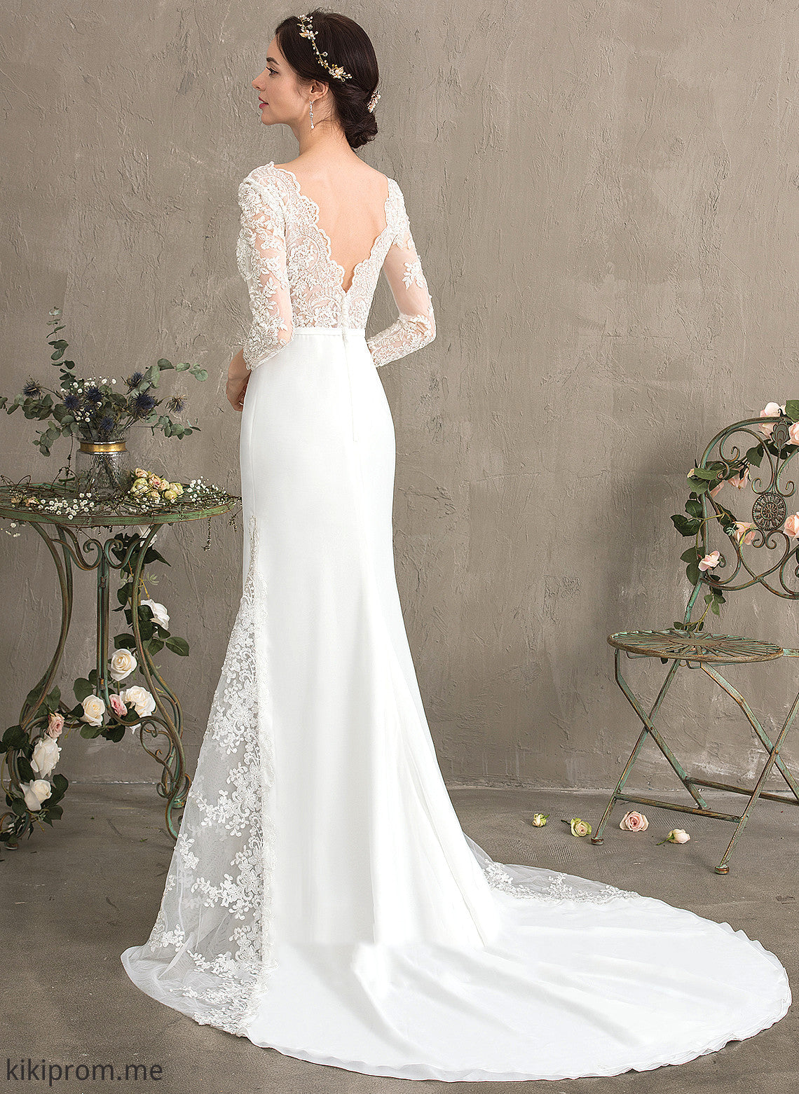 Trumpet/Mermaid V-neck Beading Lace With Perla Wedding Wedding Dresses Chapel Train Dress Chiffon Sequins