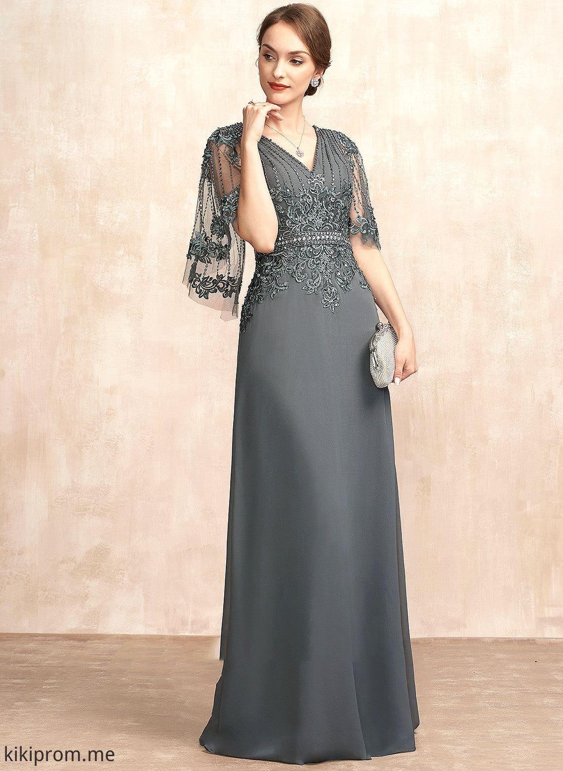 Chiffon Beading Ashlynn of Bride the With Sequins A-Line Mother Floor-Length Dress Mother of the Bride Dresses V-neck Lace