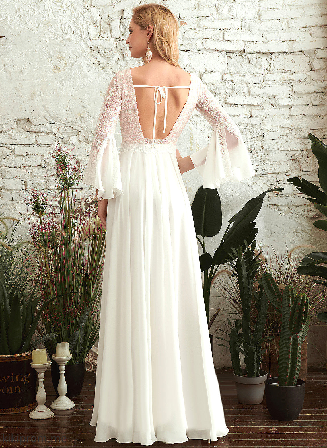 Floor-Length Lace Joanna A-Line Wedding Dresses Dress Wedding Chiffon V-neck