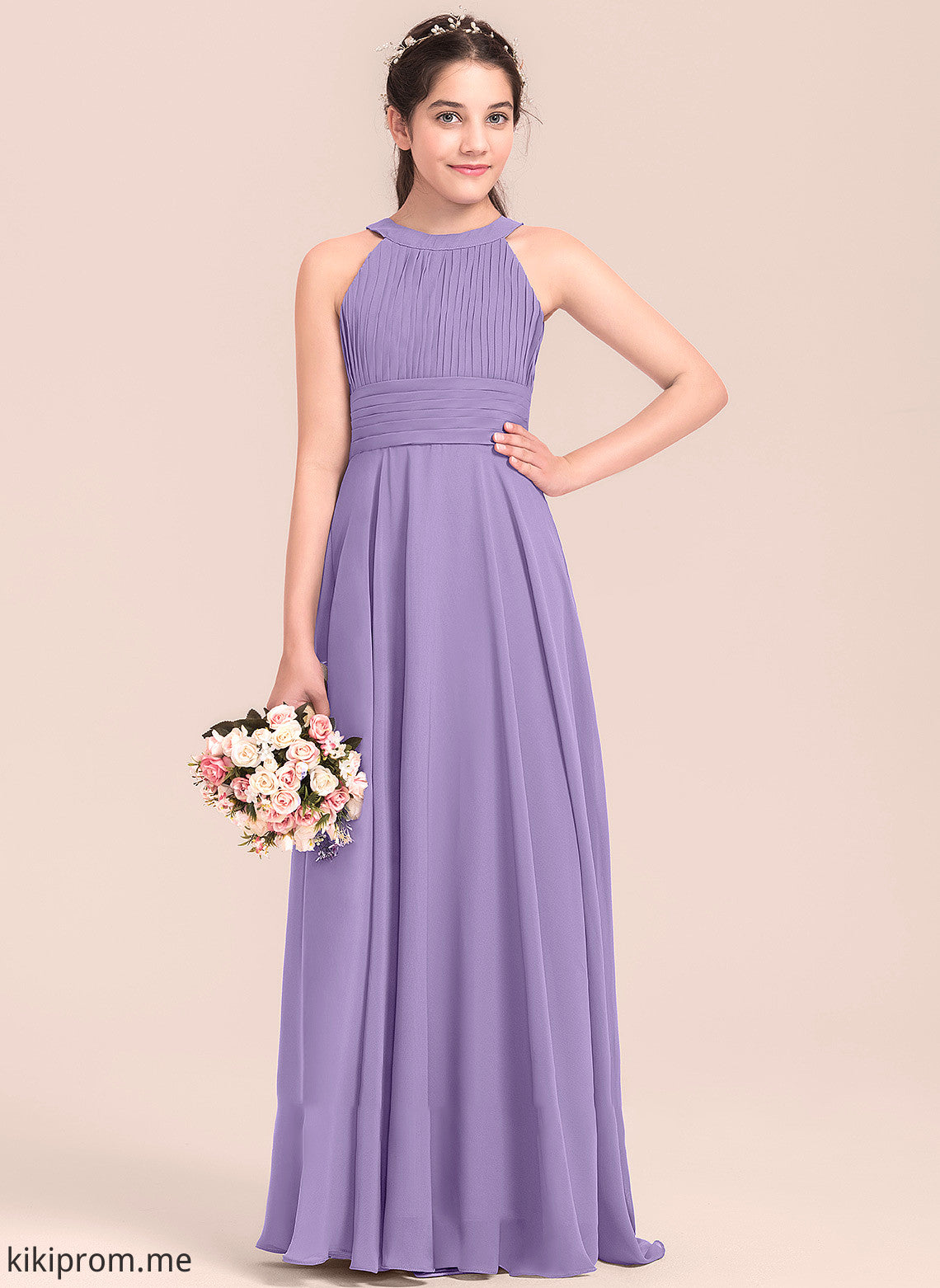 With Chiffon A-Line Junior Bridesmaid Dresses Ruffle Scoop Tess Neck Floor-Length