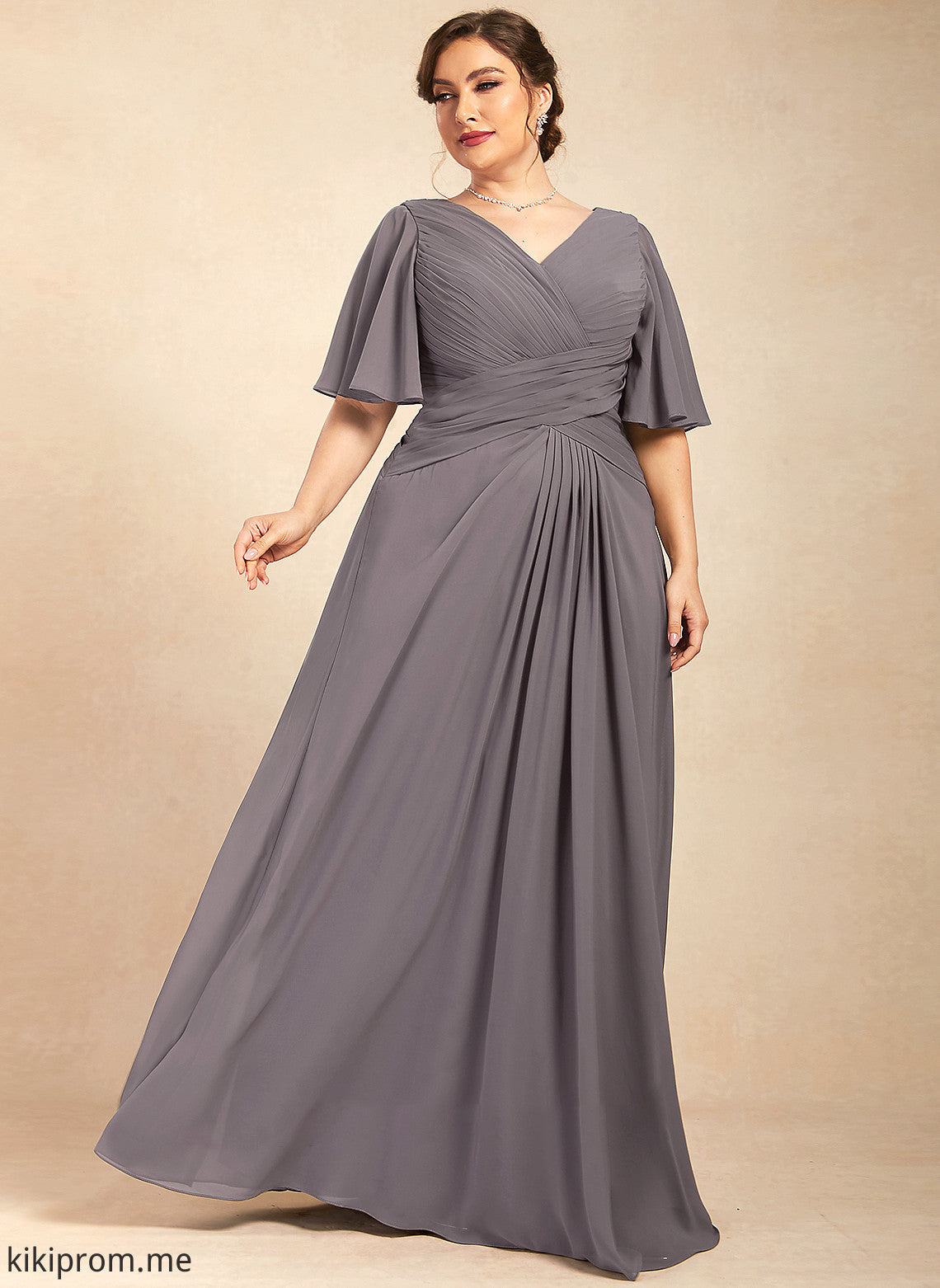 With Amy V-neck Bride Mother of the Bride Dresses Ruffle the Mother Dress Floor-Length of Chiffon A-Line