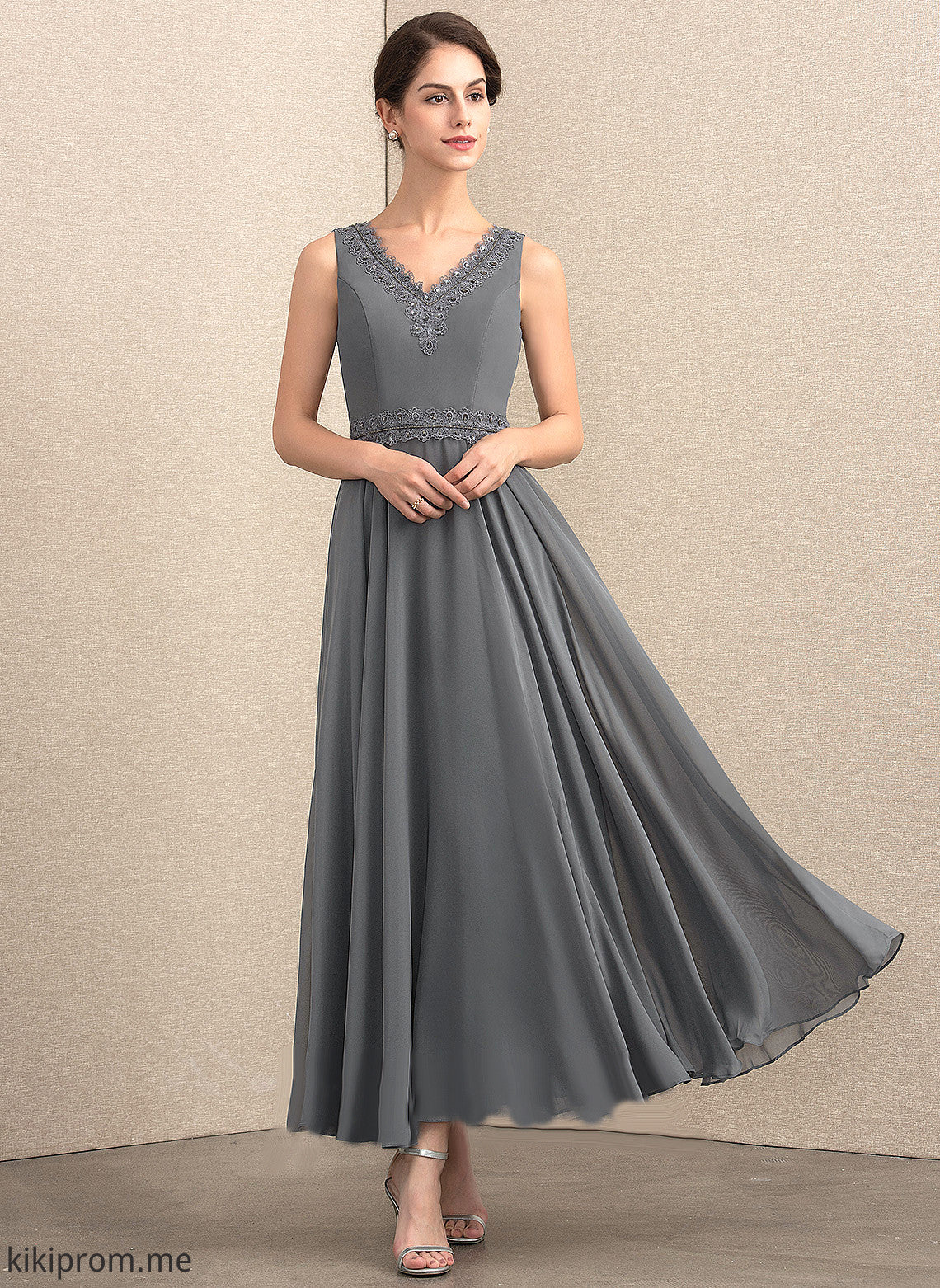 Beading A-Line Chiffon Dress of Sara With the Ankle-Length Mother of the Bride Dresses V-neck Mother Bride Sequins