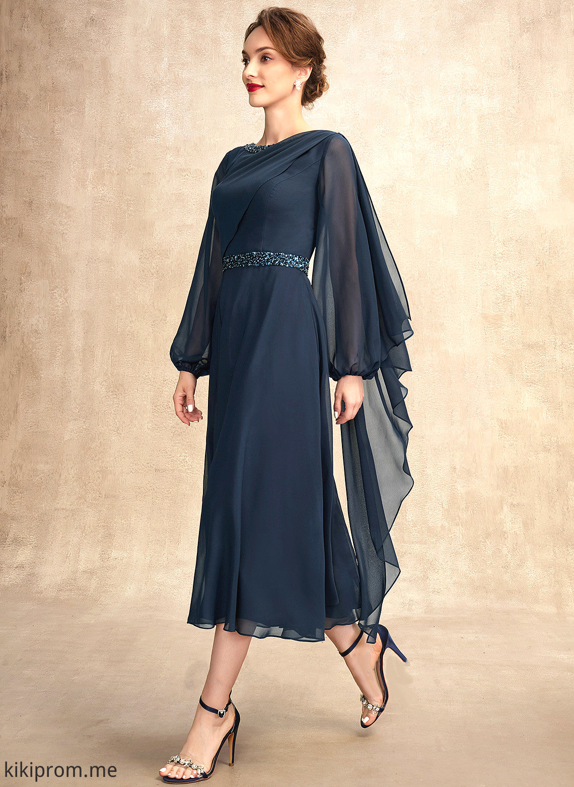 of A-Line Neck Tea-Length Scoop Mother Chiffon With the Bride Maribel Beading Mother of the Bride Dresses Dress Sequins