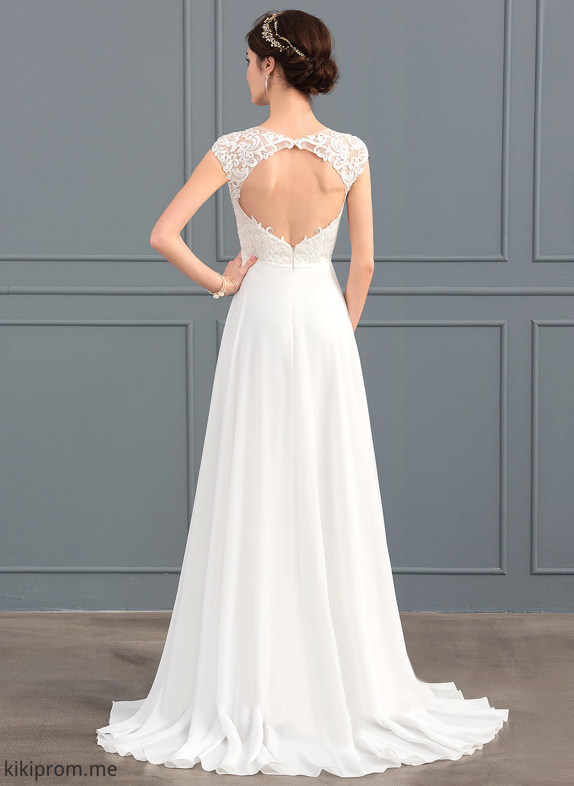 Wedding Dresses Wedding Split Train Lace A-Line V-neck Chiffon Dress Sweep With Front Mavis