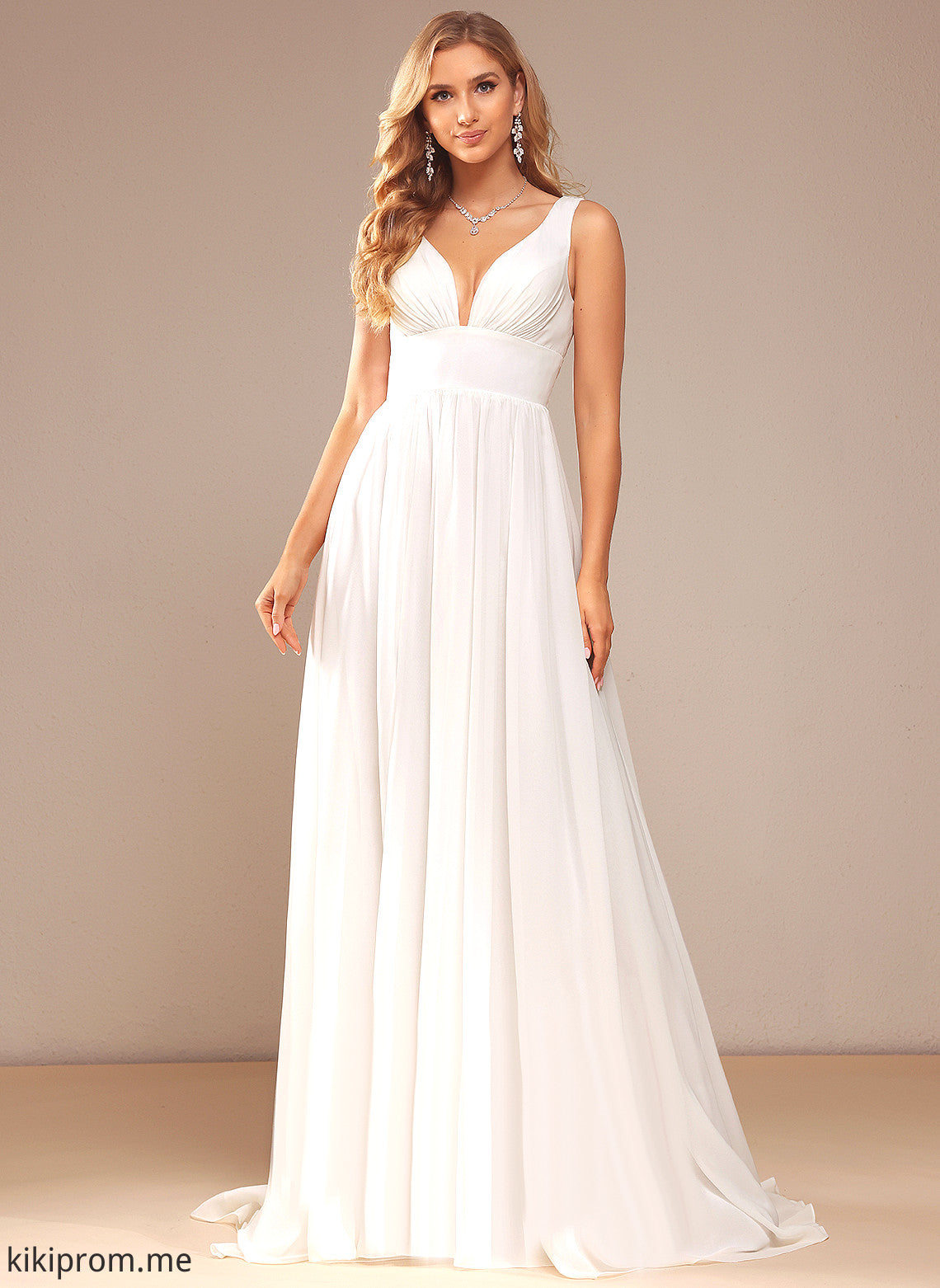 Sweep Train Split Chiffon A-Line V-neck Wedding Dresses Dress Meg With Front Wedding