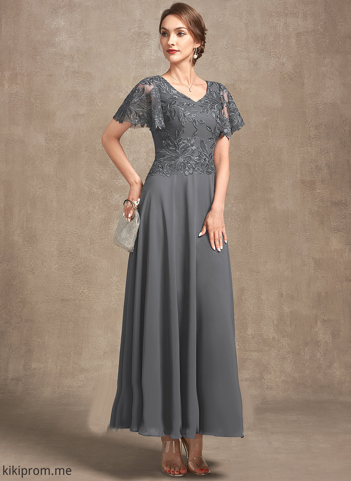 Dress V-neck Lace Chiffon With Ali Bride Ankle-Length Sequins Mother A-Line the Mother of the Bride Dresses of