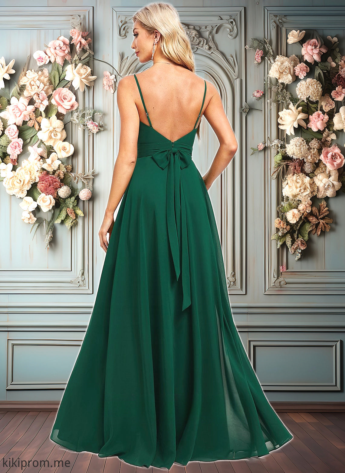 Renata A-line V-Neck Floor-Length Chiffon Bridesmaid Dress HFP0025813