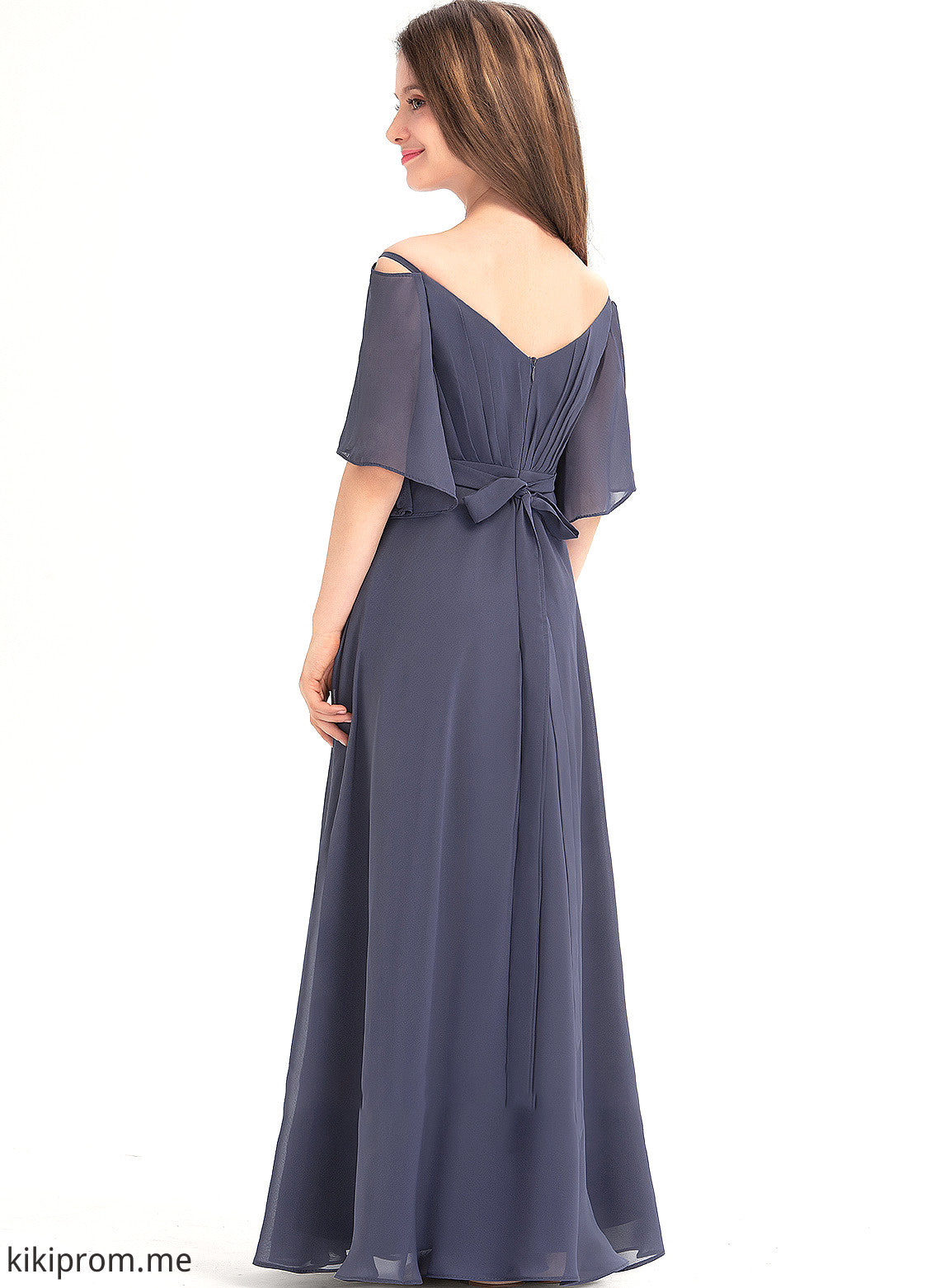 With Floor-Length Kaylyn A-Line Bow(s) Off-the-Shoulder Chiffon Junior Bridesmaid Dresses Ruffle