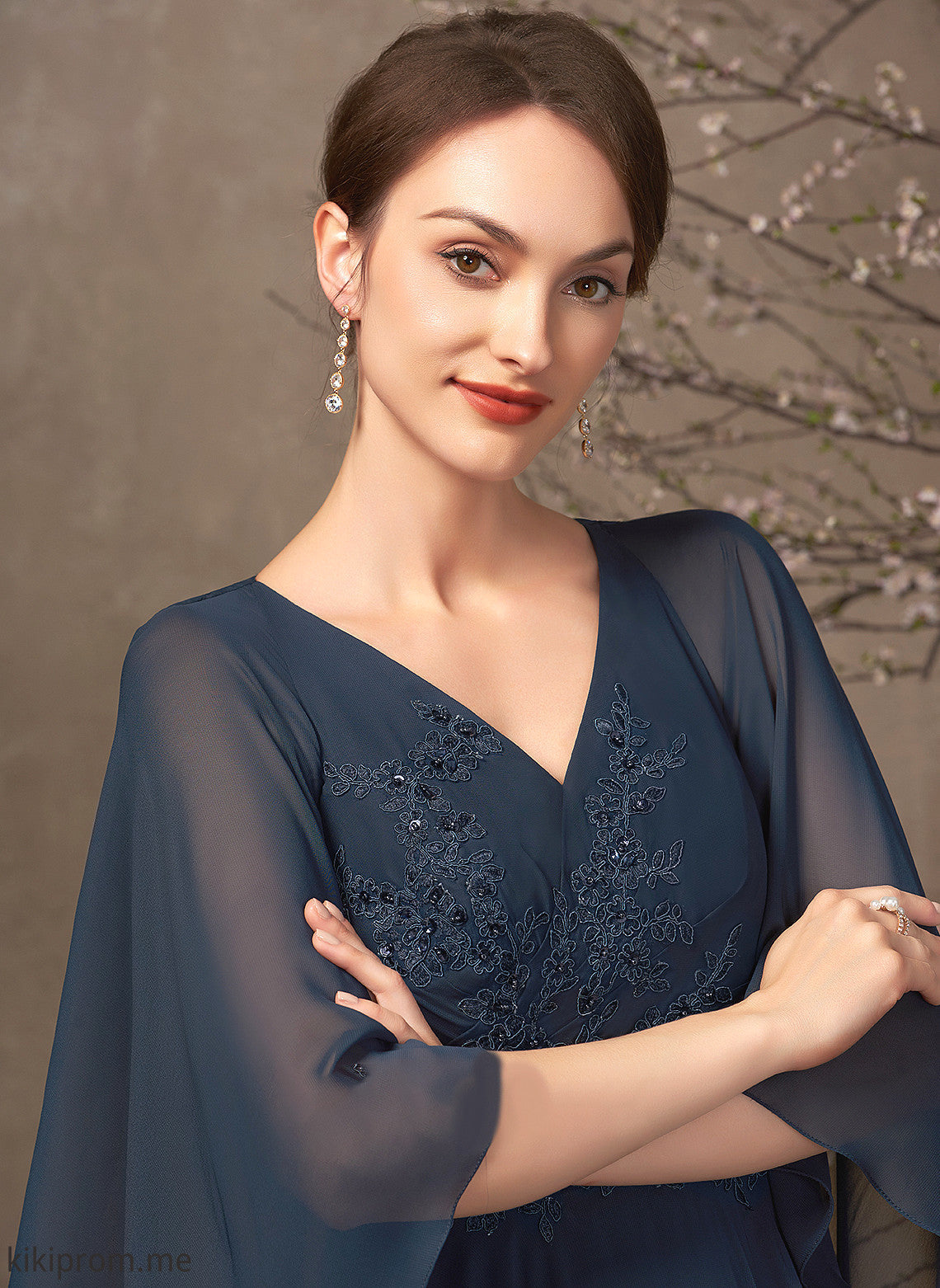 With Lace of Bride Dress the Mother Abagail Mother of the Bride Dresses A-Line Floor-Length Beading Chiffon V-neck Sequins