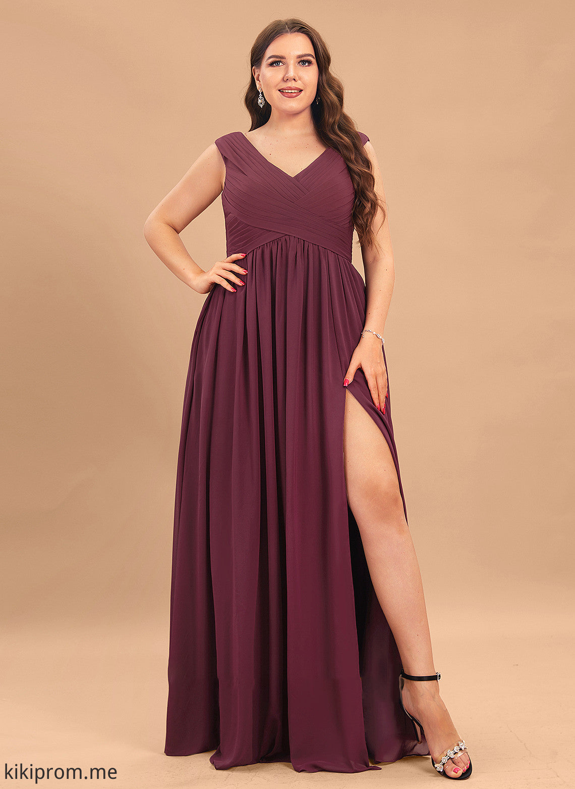 With Ruffle Front Floor-Length Pockets Nan Chiffon Split Off-the-Shoulder Prom Dresses A-Line