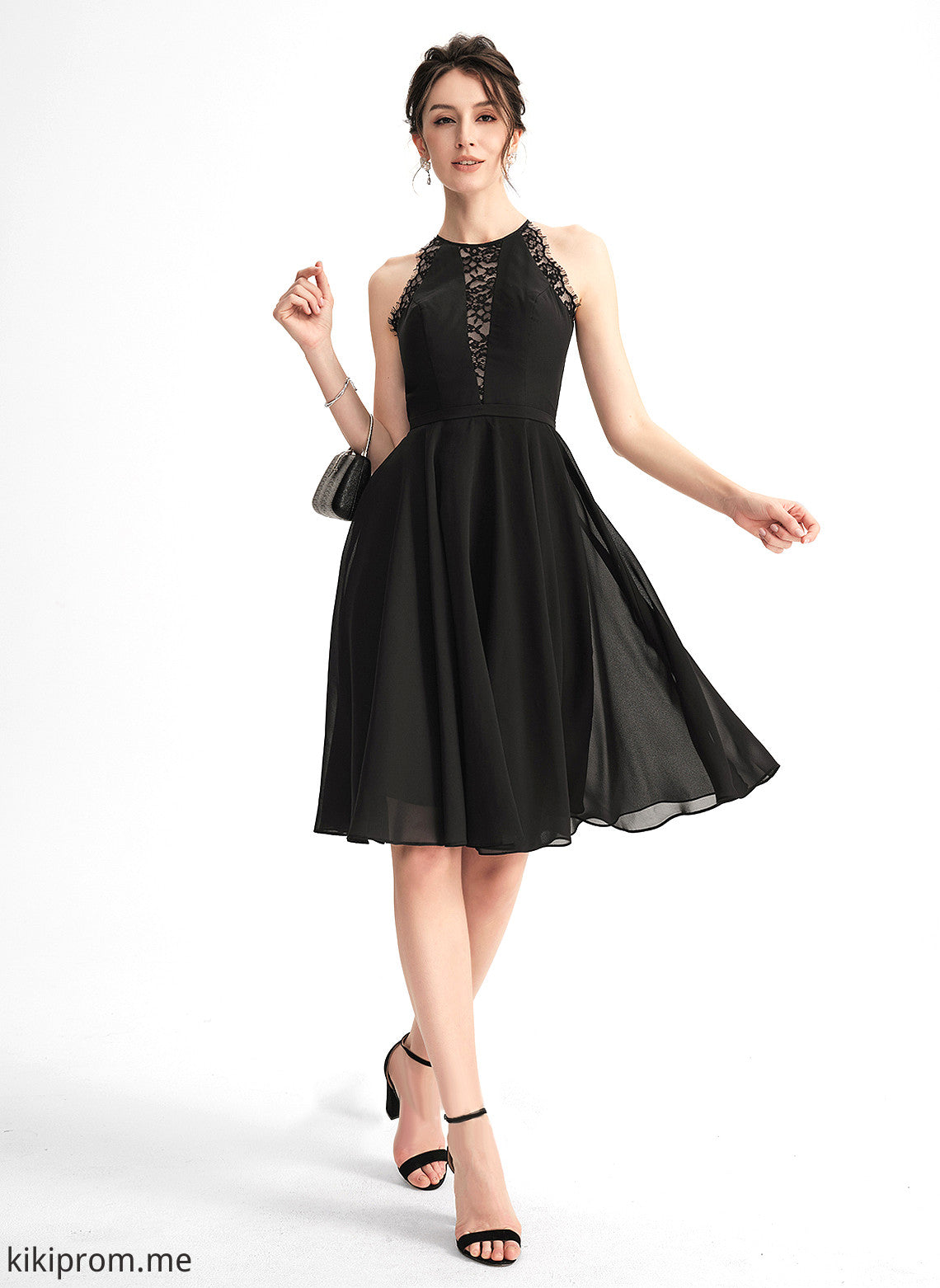 With Neck Lace Miah A-Line Homecoming Scoop Homecoming Dresses Chiffon Dress Knee-Length