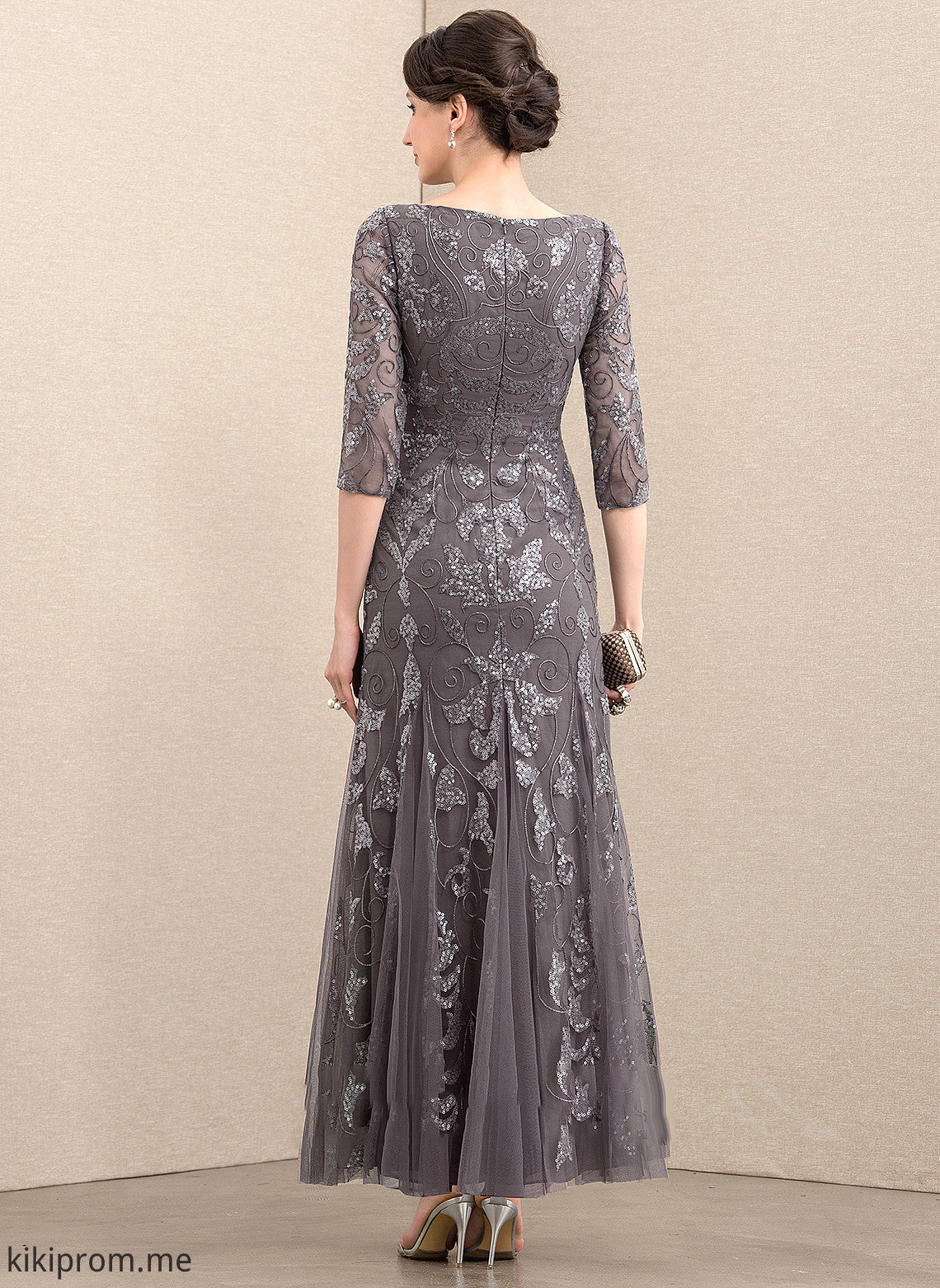 the Sheath/Column Willa of Mother Ankle-Length Scoop Sequined Dress Tulle Neck Mother of the Bride Dresses Bride