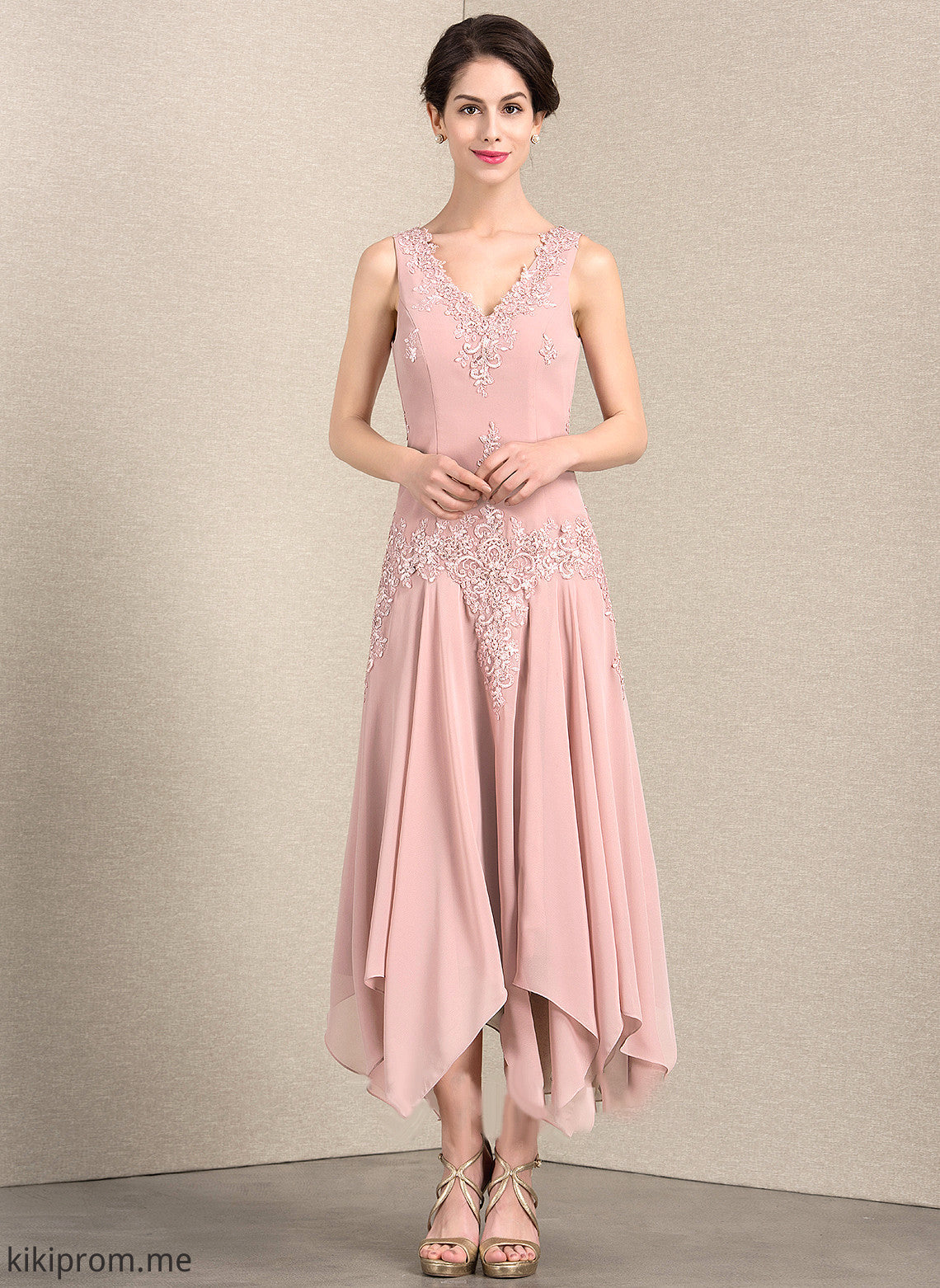 V-neck Lace Sequins Chiffon A-Line With of Appliques Ankle-Length Jill Mother of the Bride Dresses Bride Dress the Mother