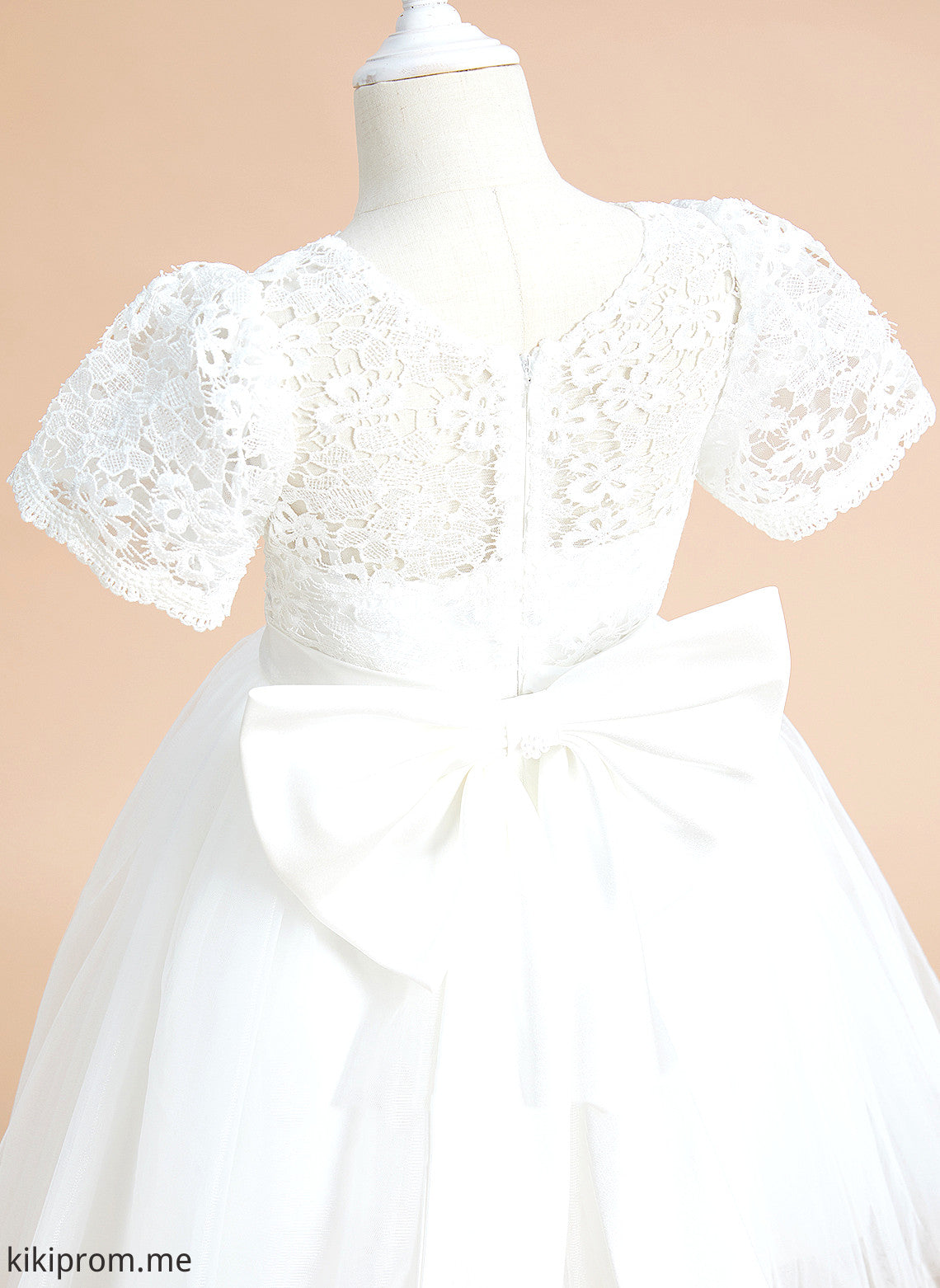 Girl Tulle/Lace Dress Bow(s) A-Line Sleeves Short Knee-length With Flower Girl Dresses Harley Flower Neck Scoop