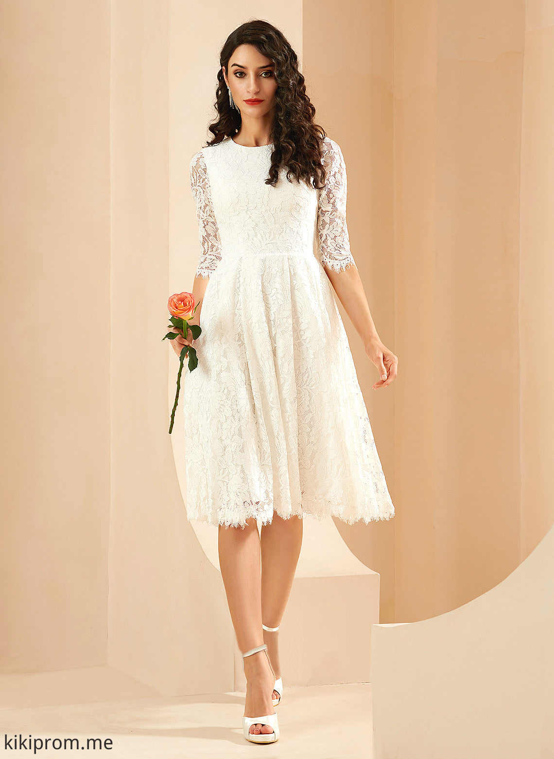 Knee-Length Scoop Kaydence Lace Wedding Wedding Dresses A-Line Dress